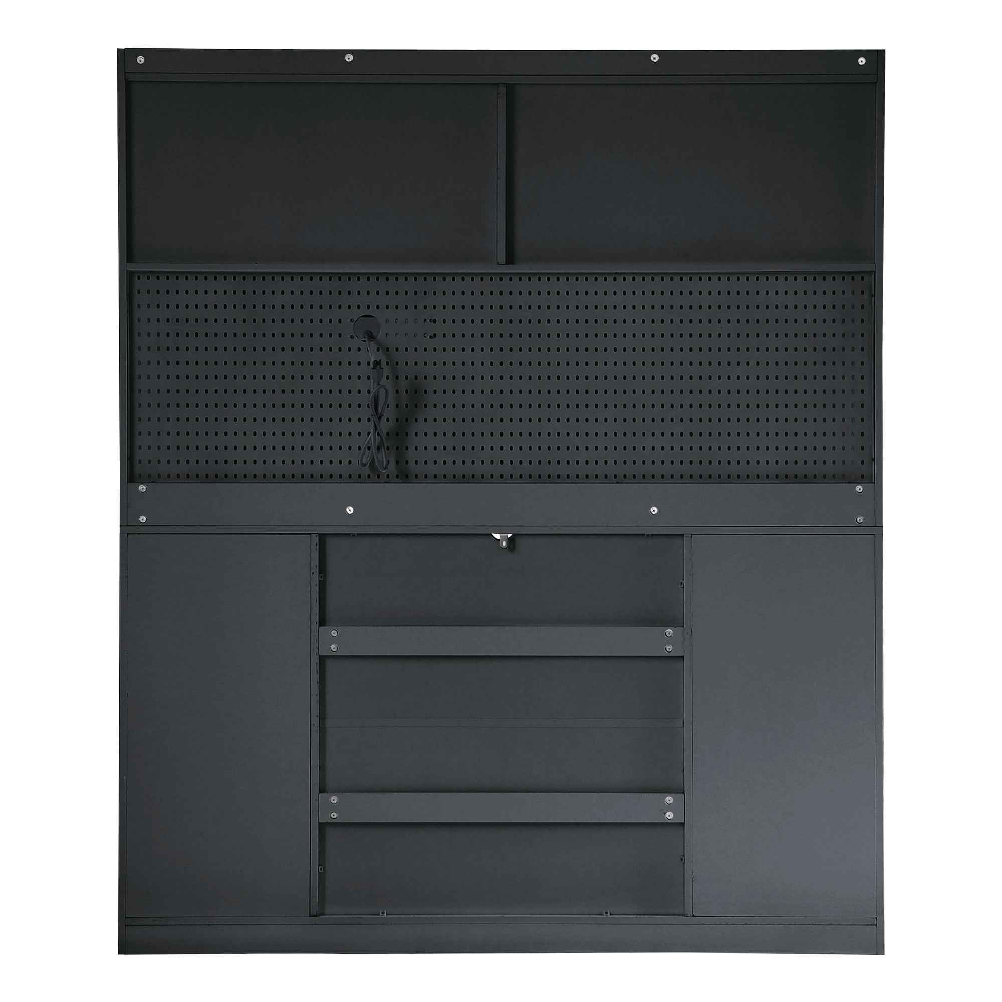 (Assembly Video Offered) TOPMAX Freestanding 63'' W Buffet with Hutch, Large Coffee Bar Storage Cabinet with 6 Drawers, 5 Cabinets with Adjustable Shelves,Pegboard,Towel Rack, Power Outlet,Black