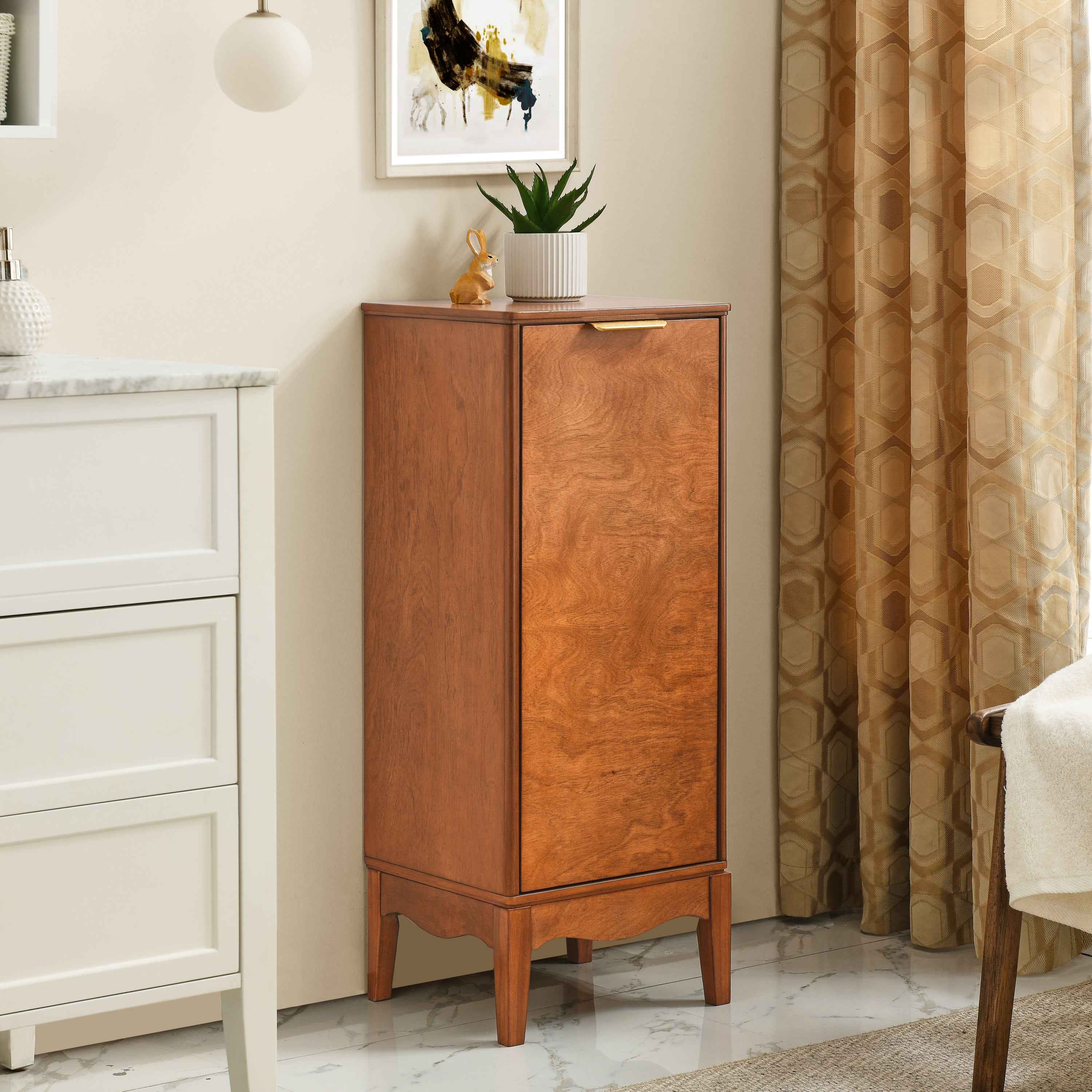 Modern Bathroom Floor Cabinet &Linen cabinet with Adjustable Shelves,Antique Brass(14.5'×12.6'×35.7')