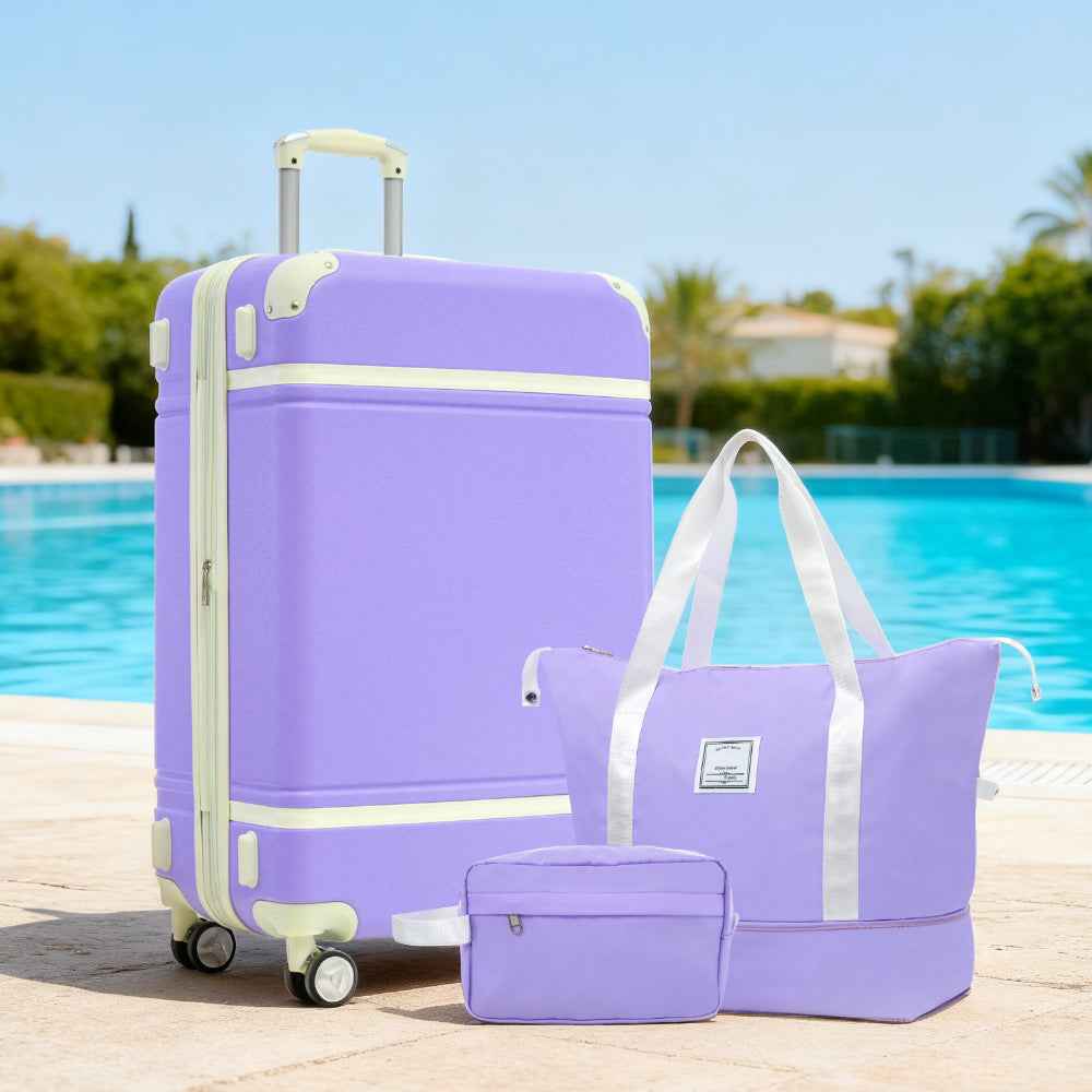 Hardshell Luggage Sets with Bags Lightweight Suitcase Double Spinner Wheels with TSA Lock ,Single Vintage Luggage 28 IN,Purple