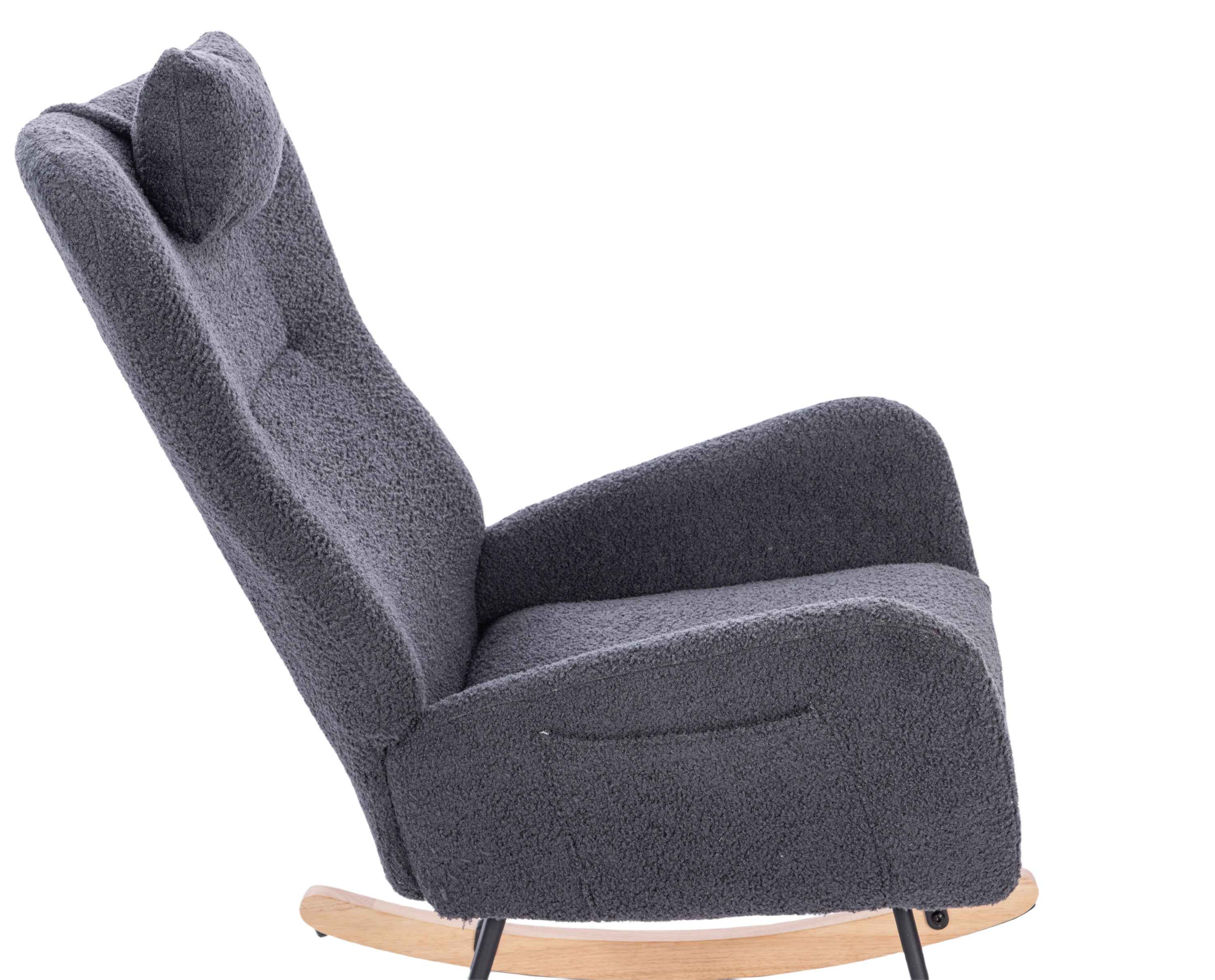 Teddy Upholstered Nursery Rocking Chair for Living Room Bedroom(DARK GREY Teddy)
