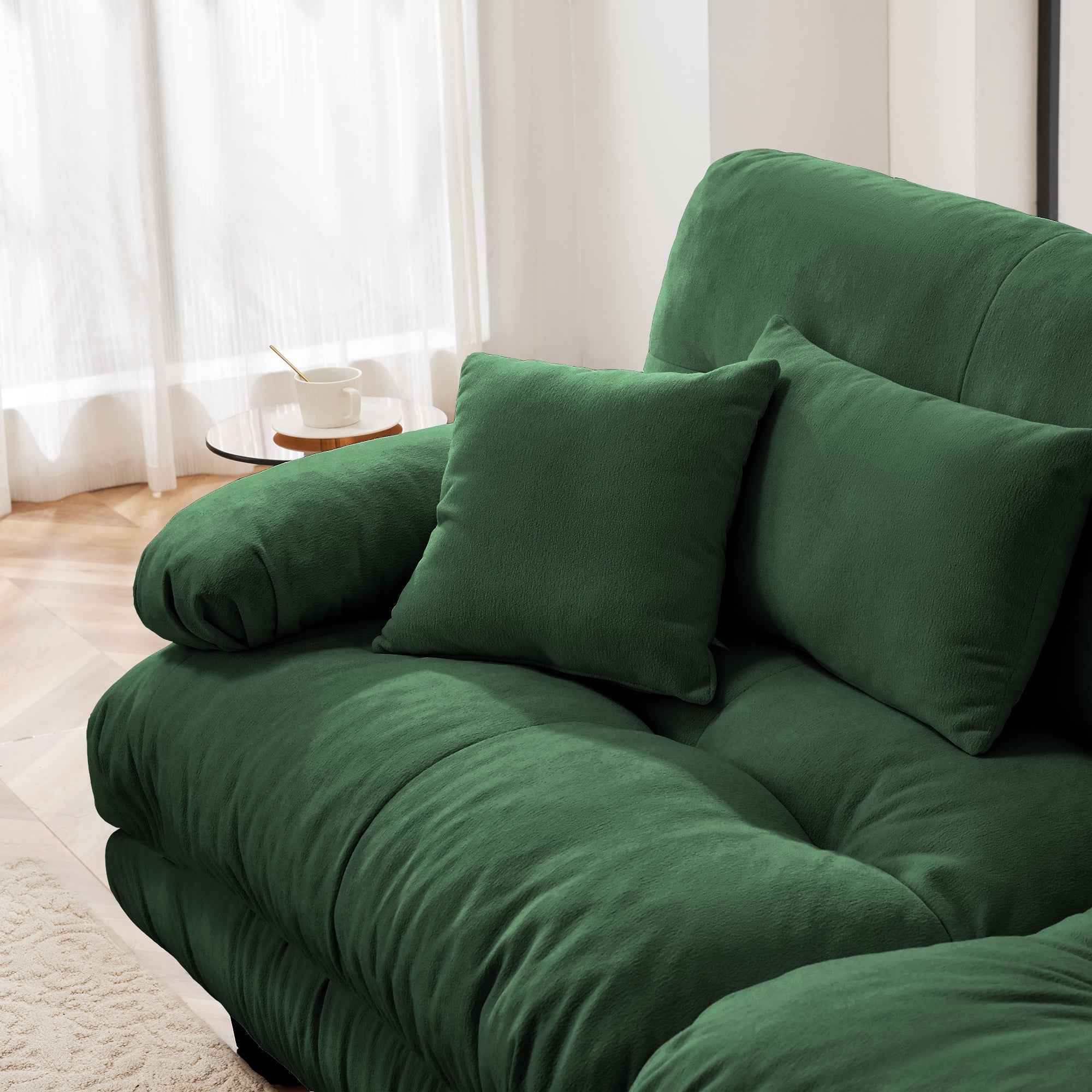 Cloud Couch 2 Seater Sofa for Living Room, Chenille 2 - Seat sofa with 2 Lumbar pillows and 2 throw pillows,Chenille Green
