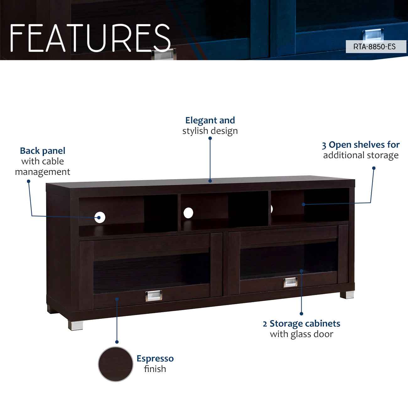 Durbin TV Stand for TVs up to 65in, Espresso
