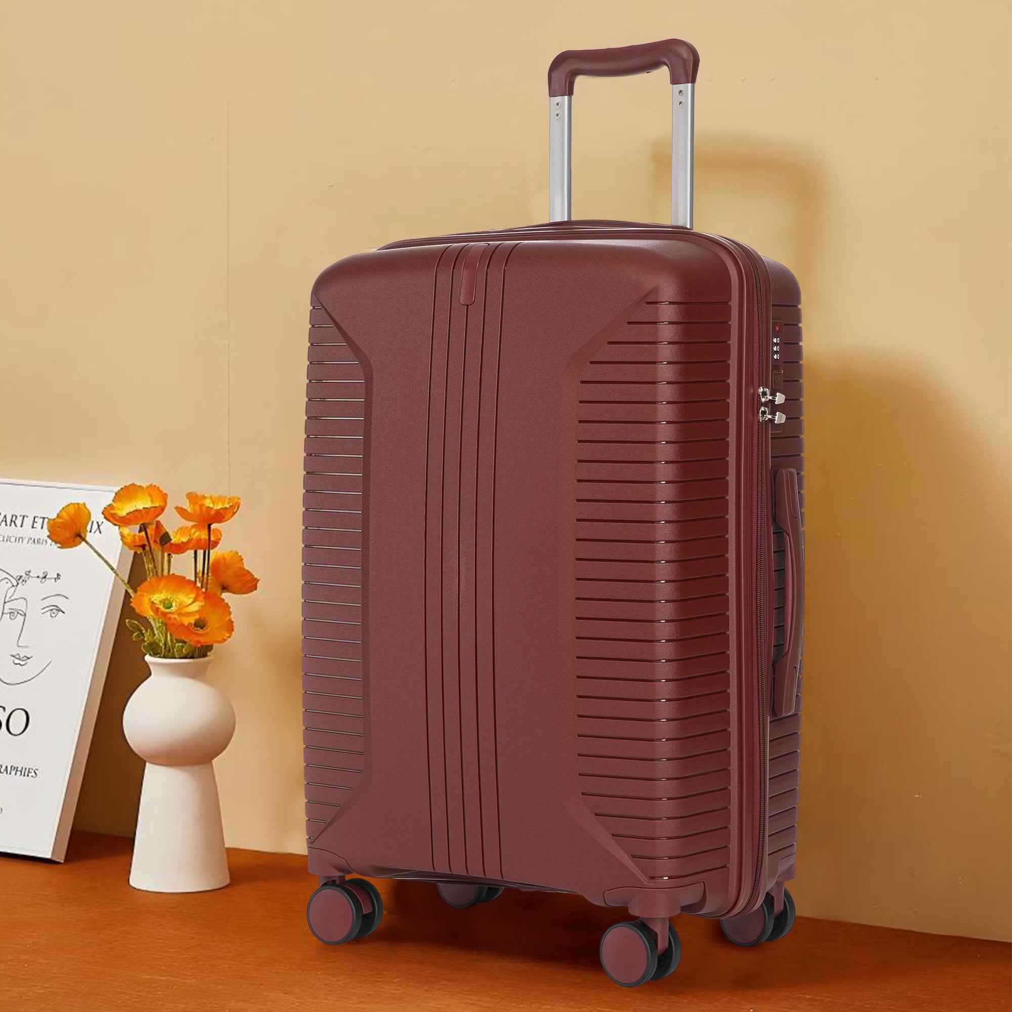 20'/24'/28' 3 pcs/set in PP Spinner Wheel Luggage, Carry on Suitcase, Matching Color, Combination Lock (Red)
