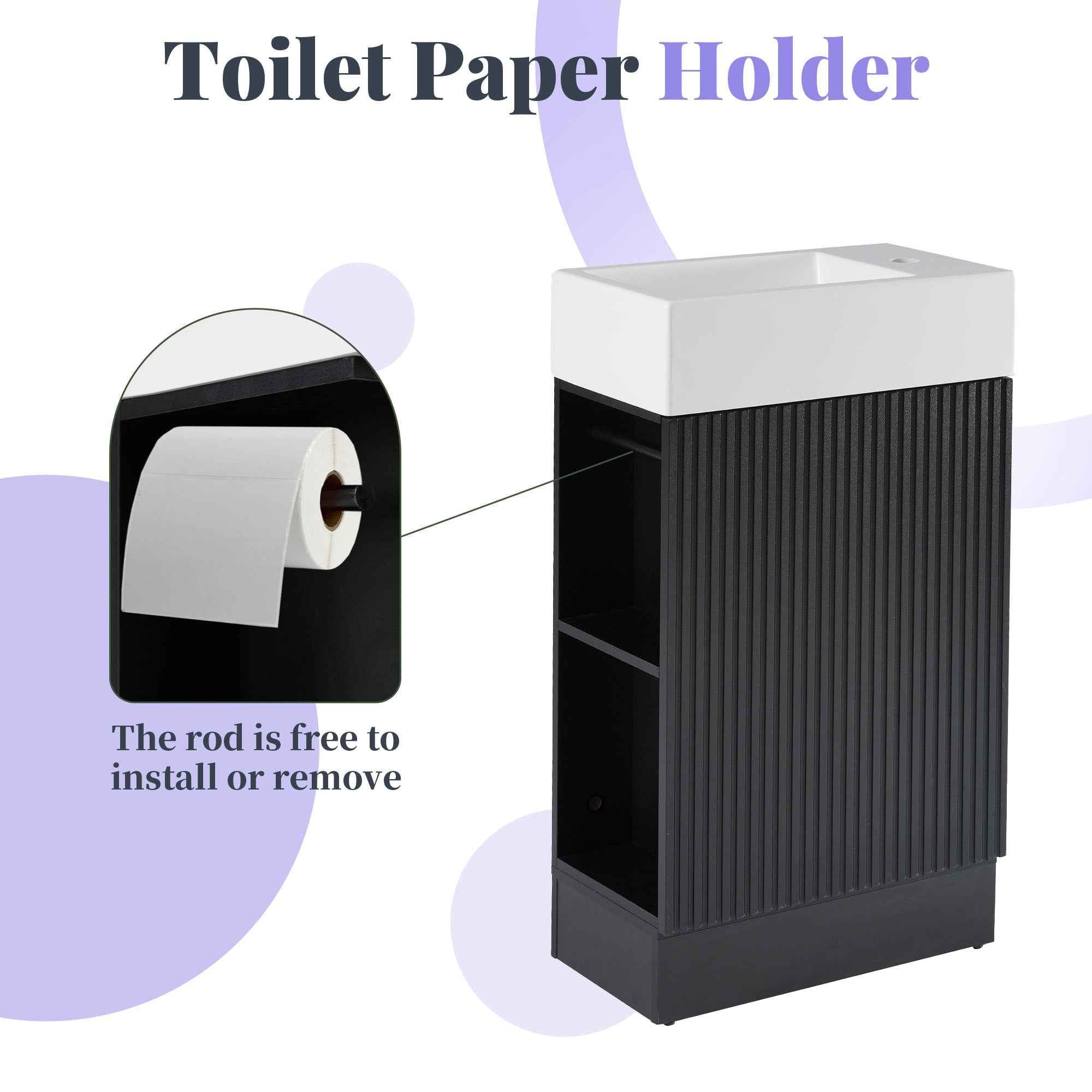 18.6' Bathroom Vanity with Sink, Bathroom Vanity Cabinet with Two-tier Shelf, Left or Right Orientation, Black (WF308491 New Color)