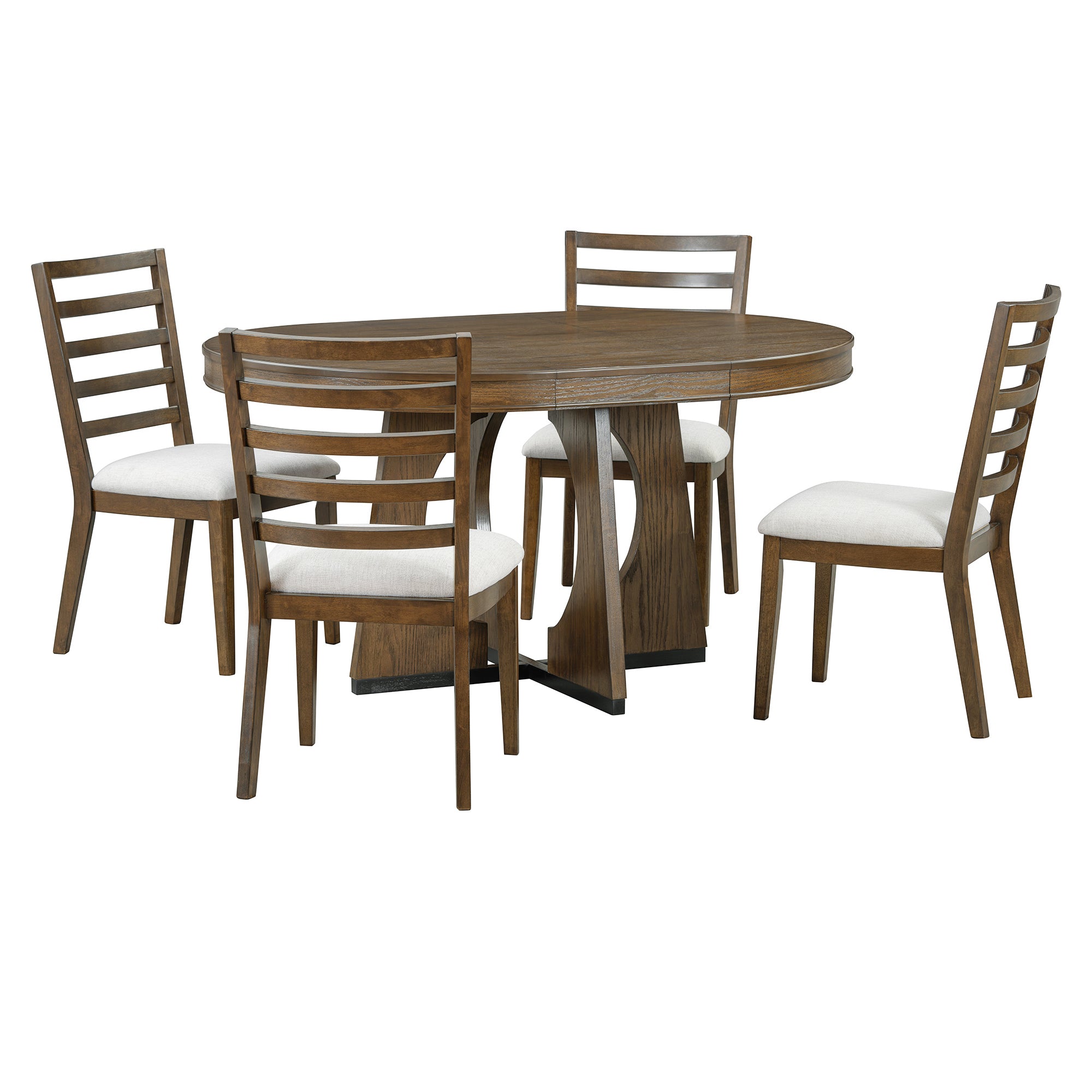 TREXM 5-Piece Retro Rustic Functional Dining Set Unique Geometric Design, 1 Extendable Table with a 16-inch Leaf and 4 Upholstered Chairs Ideal for Dining Room and Kitchen (Walnut)