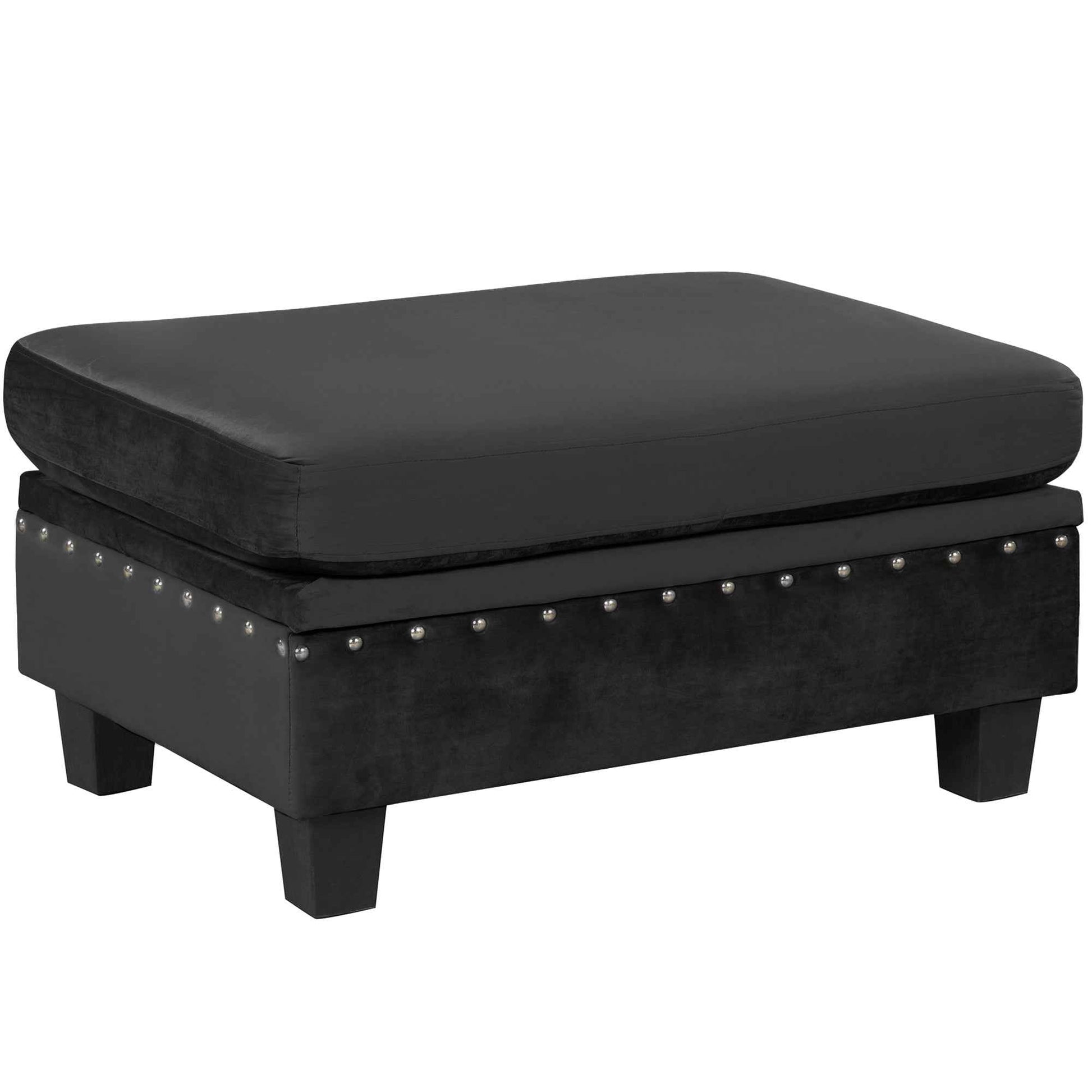 Modern Sectional Sofa with Storage Ottoman, L-Shape Couch with 2 Pillows and Cup Holders, Black Velvet, 105'