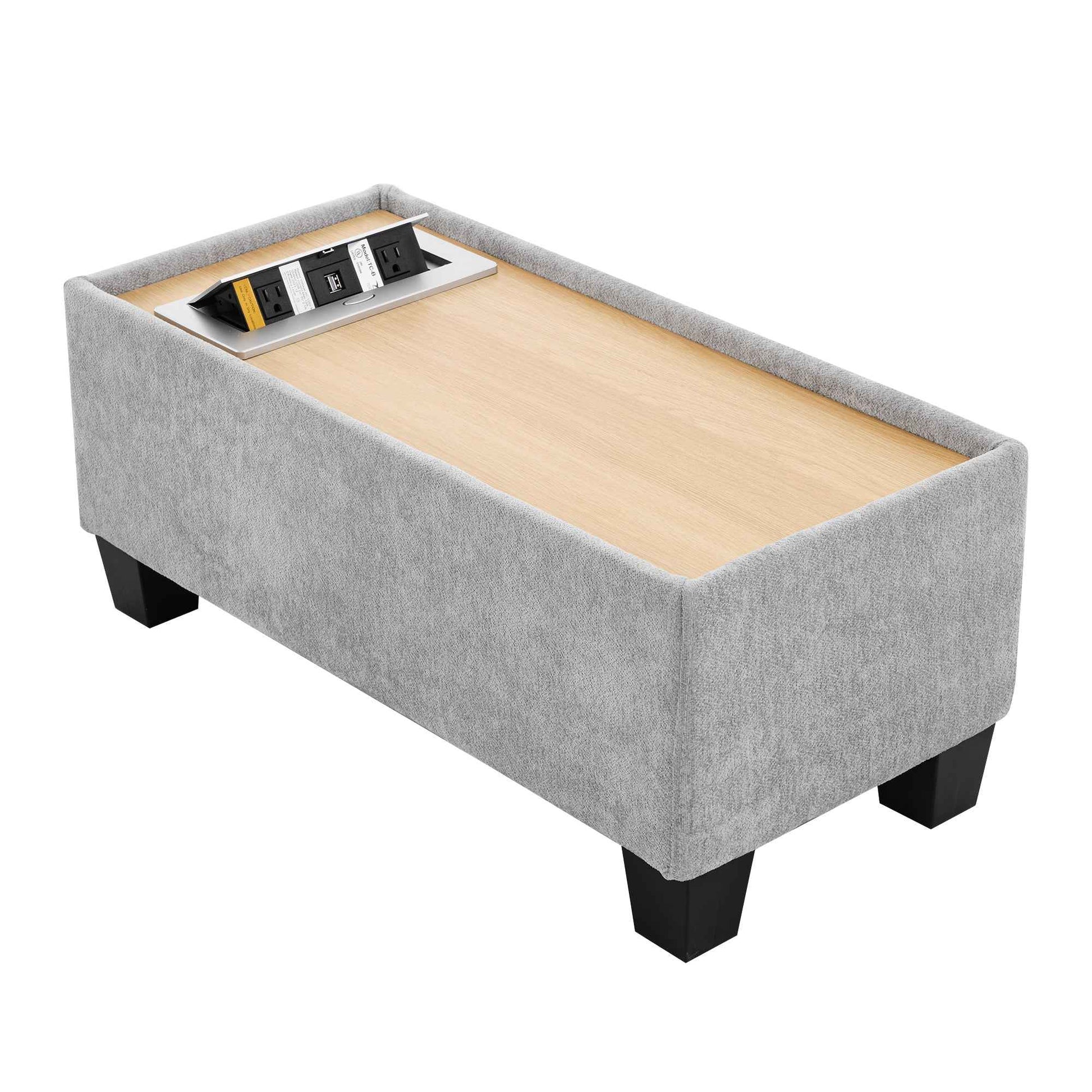 Modular 90' U-shaped Sectional Sofa with Movable Ottoman and Hidden Charging Coffee Table, Grey, Chenille