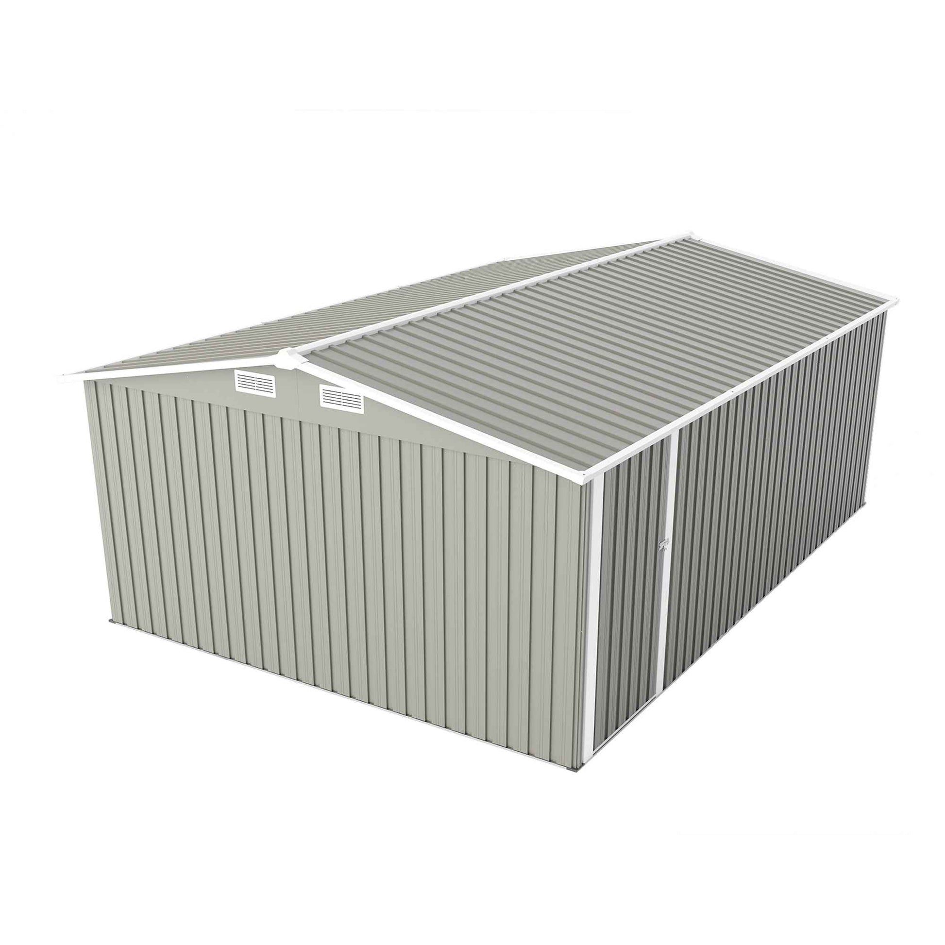 Campcraft  Outdoor Storage Shed 10×14 FT with 3 Lockable Doors,4 Air Vents & Sloped Roof,Utility Tool Shed Metal Storage Garden Sheds  Frame and 4 Vents,for Backyard,Patio,Lawn,Light Grey