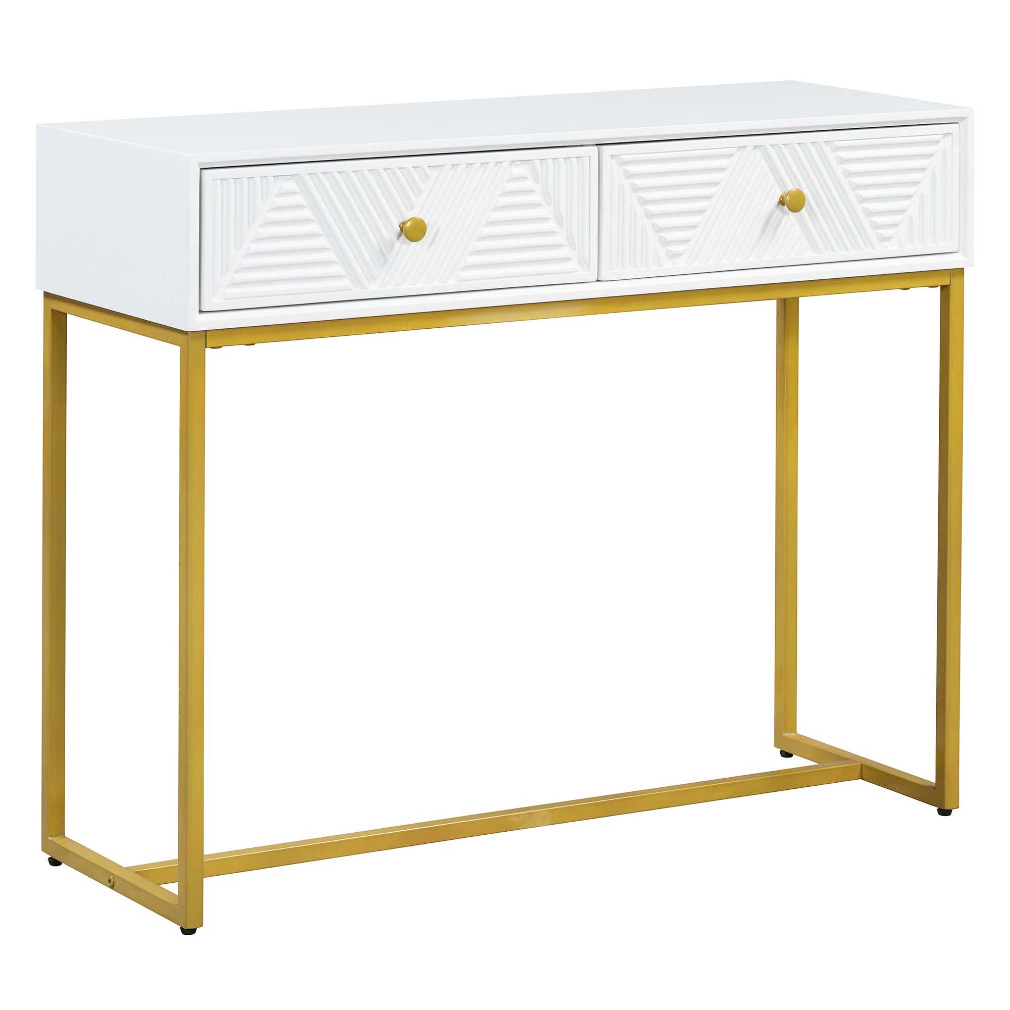 TREXM Modern Sleek Console Table Two Drawers with Stripe Design for Living Room and Entryway (White)