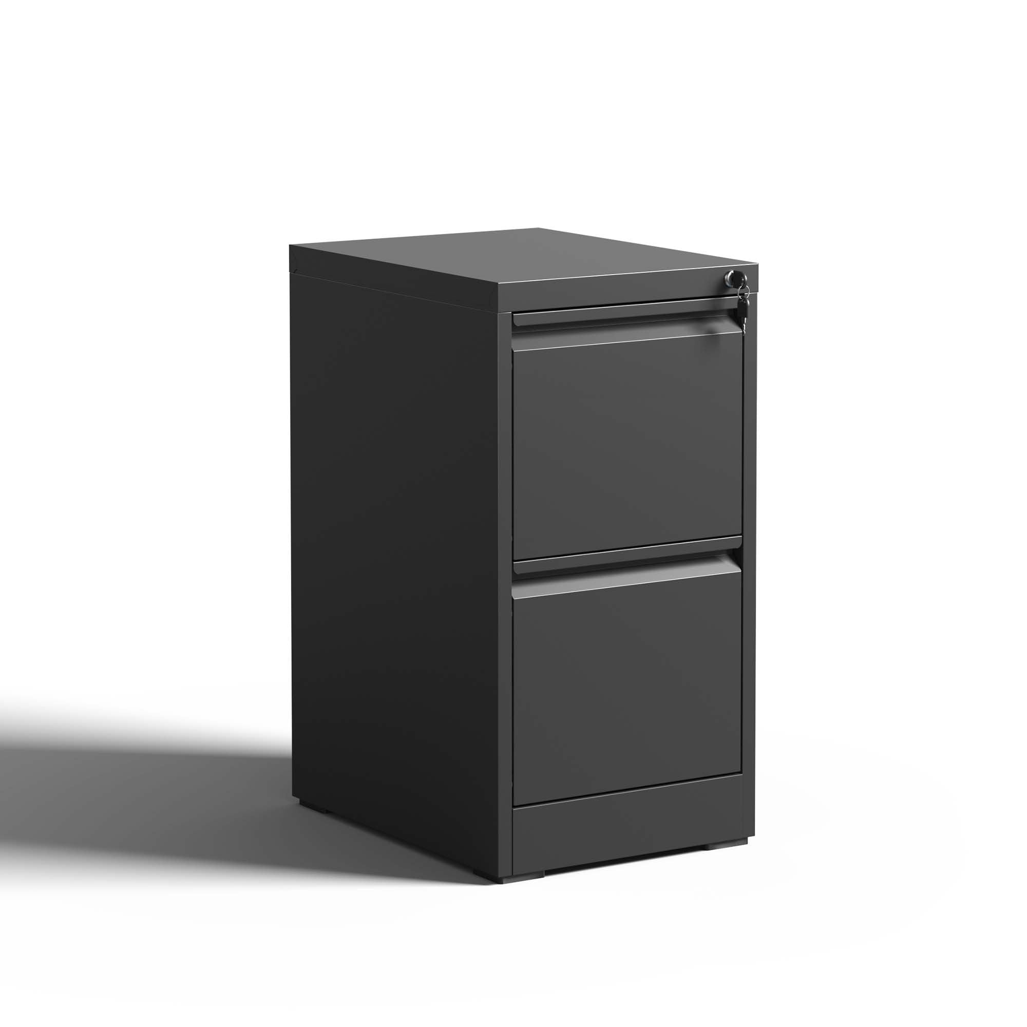 Black Steel 2 Drawer Vertical File Cabinet with Lock for A4 Legal/Letter Size