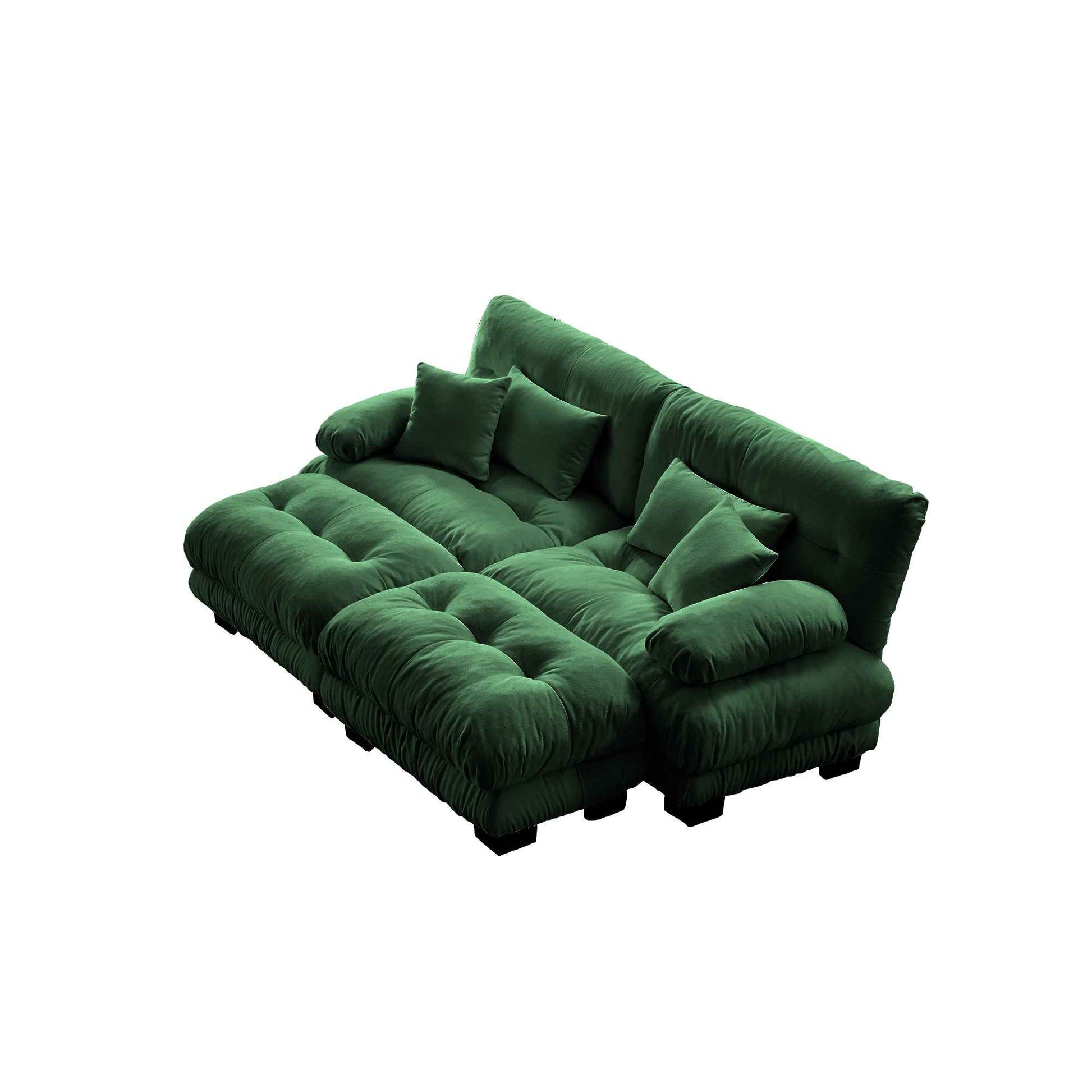 Cloud Couch Sleeper Sofa for Living Room, Chenille 2 Seater sofa with 2 Lumbar pillows and 2 throw pillows , Upholstered Wide Arm Sofa with 2 Ottomans,Chenille Green