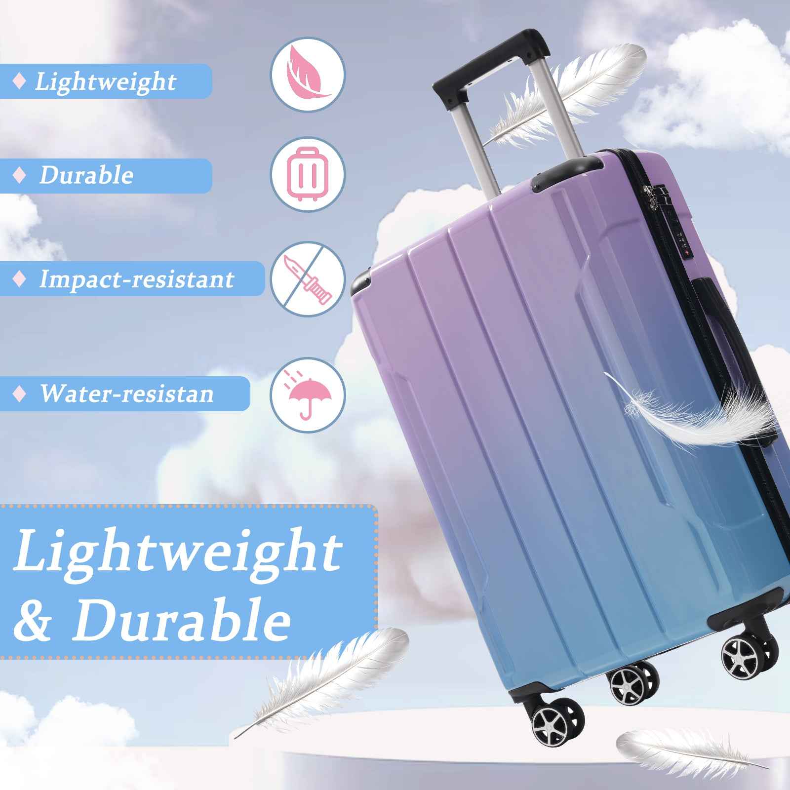 Luggage Sets 3 Piece Suitcase Set with Spinner Wheels, Built-in TSA Lock, Foldable Duffel Bag for Travel Men & Women,20inch 24inch