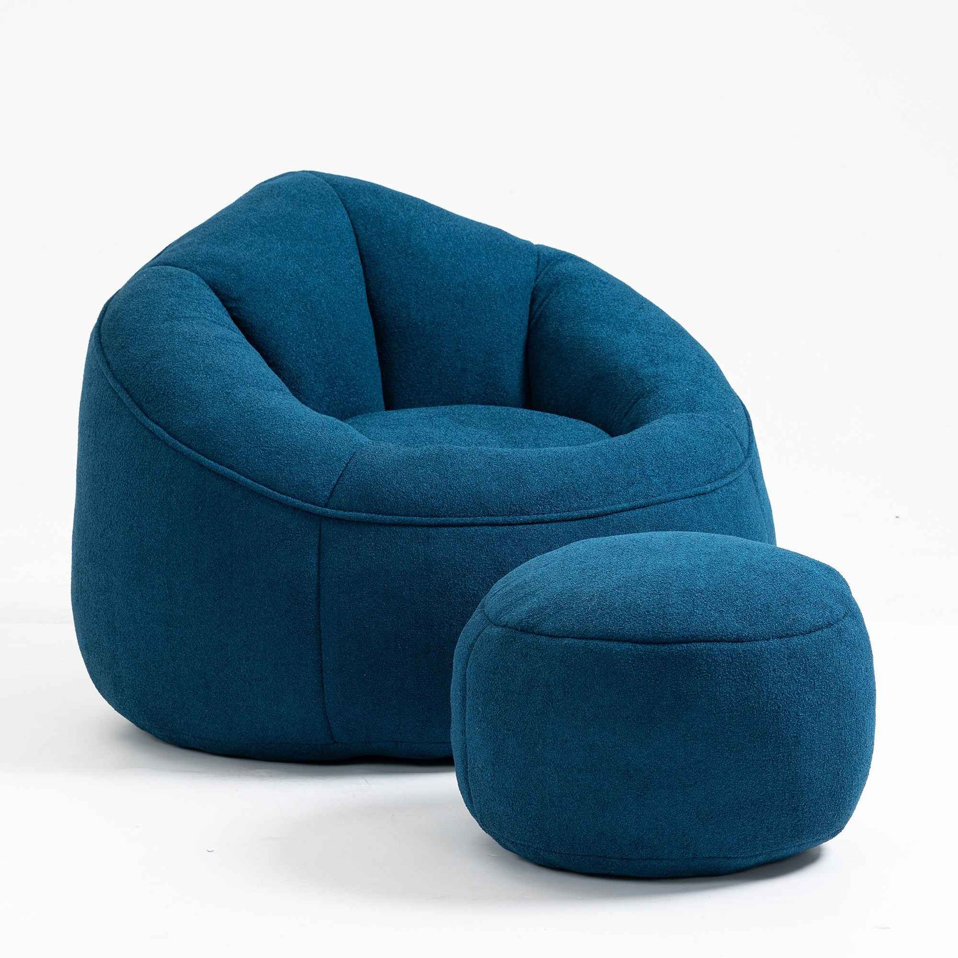 Bedding Bean Bag Sofa Chair with High-Pressure Foam and Footrest, Blue Microfiber