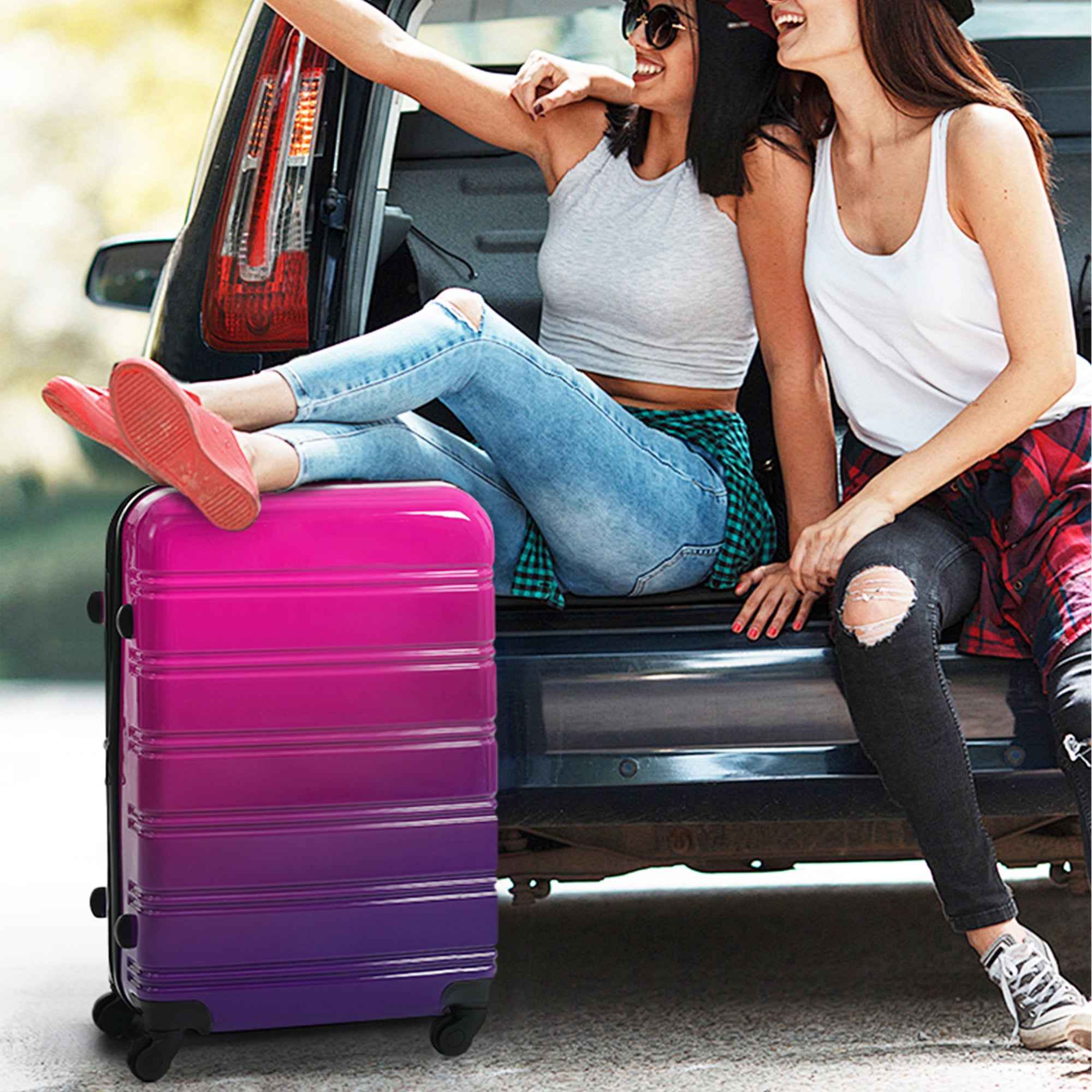 Gradient Color Expandable Hardshell Luggage Set with Spinner Wheels and TSA Lock, 20' 24' 28' Available, Purple and Pink