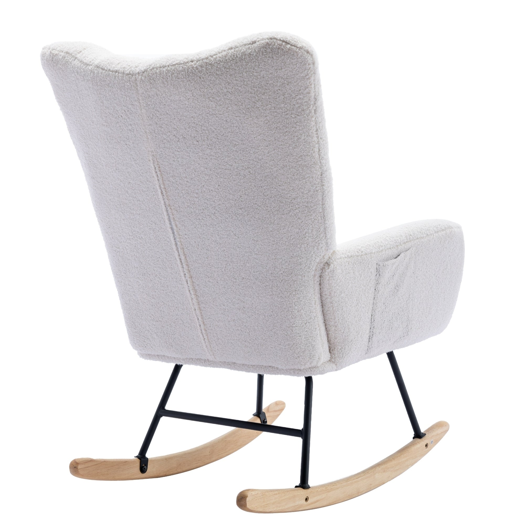 Rocking Chair with Pocket, Soft Teddy Fabric Rocking Chair for Nursery, Comfy Wingback Glider Rocker with Safe Solid Wood Base for Living Room Bedroom Balcony (white)