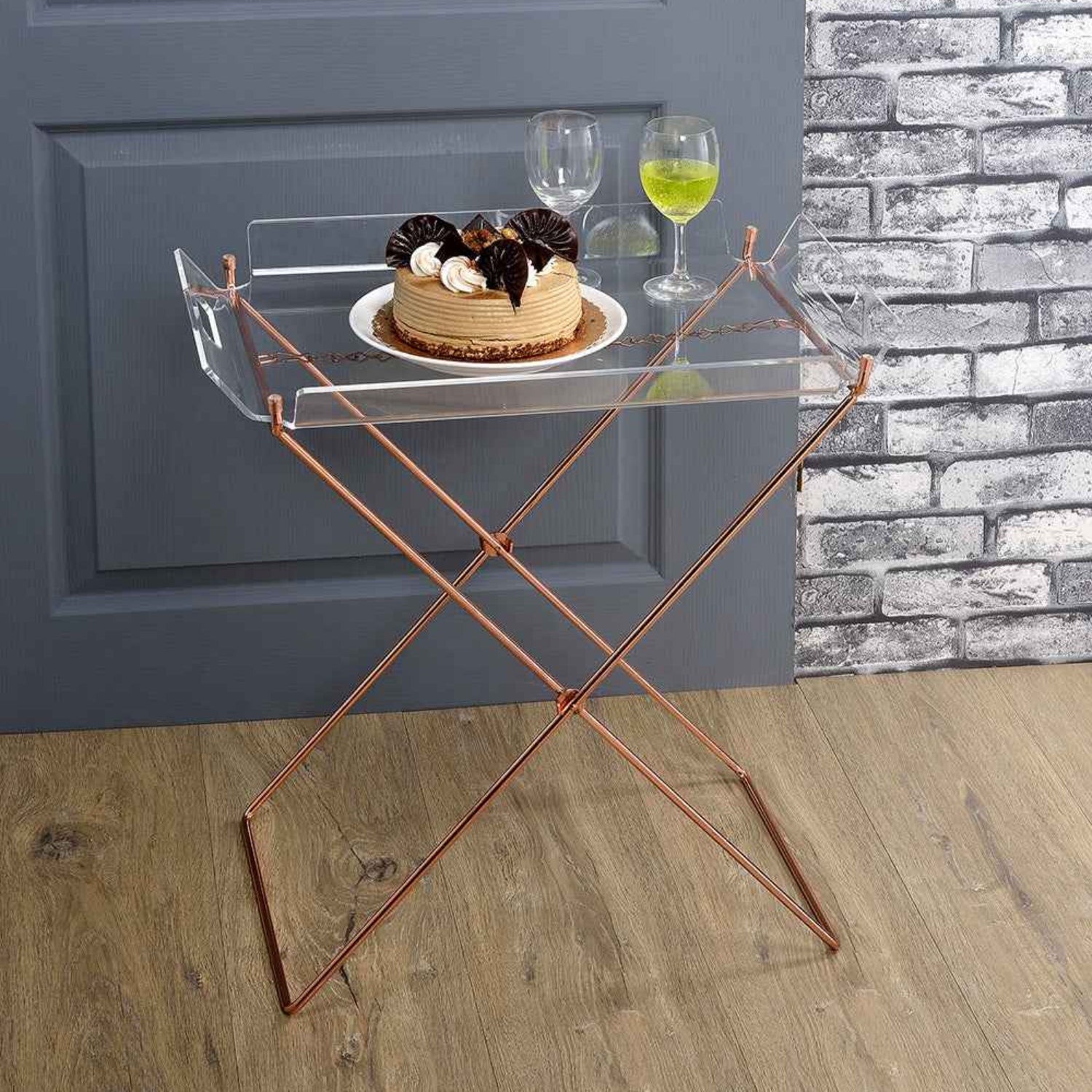 Cercie Clear Acrylic & Copper Finish Tray Table