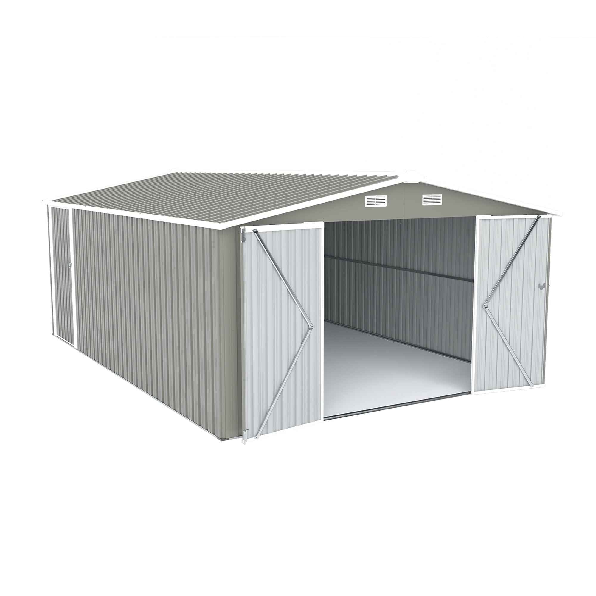 Campcraft  Outdoor Storage Shed 10×14 FT with 3 Lockable Doors,4 Air Vents & Sloped Roof,Utility Tool Shed Metal Storage Garden Sheds  Frame and 4 Vents,for Backyard,Patio,Lawn,Light Grey