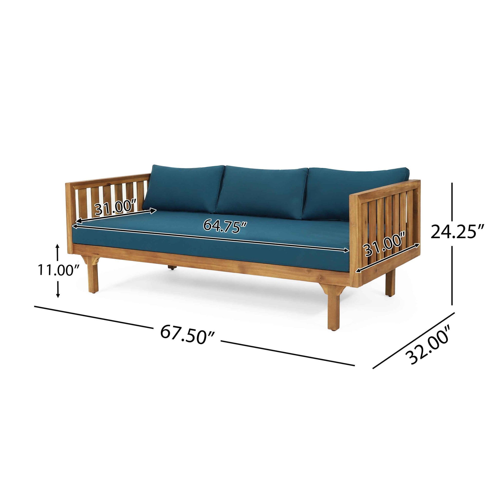 Claremont 3 Seater Daybed Teak Acacia Wood Water-Resistant Cushions