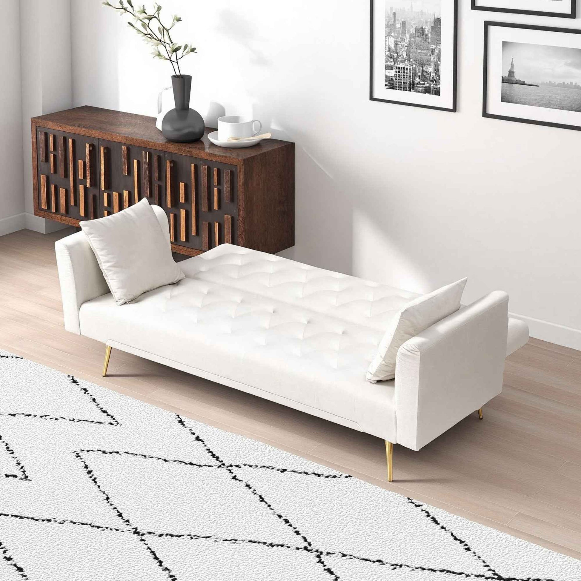 71 inch convertible love seat sofa, American retro beige velvet, suitable for small living room, bedroom, office