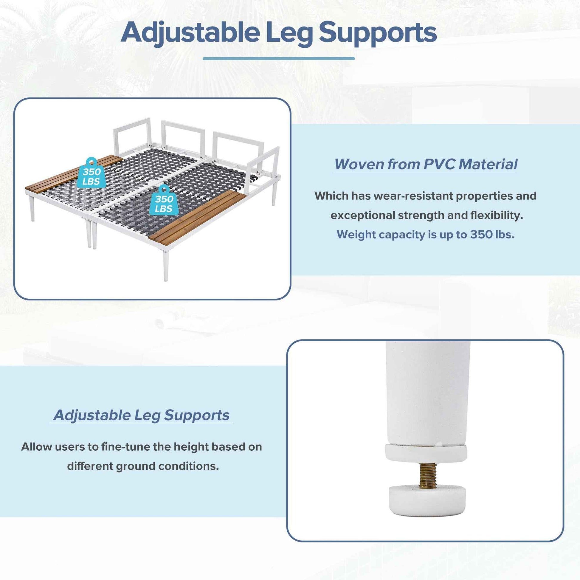 TOPMAX Modern Outdoor Daybed Patio Metal Daybed with Wood Topped Side Spaces for Drinks, 2 in 1 Padded Chaise Lounges for Poolside, Balcony, Deck, Beige