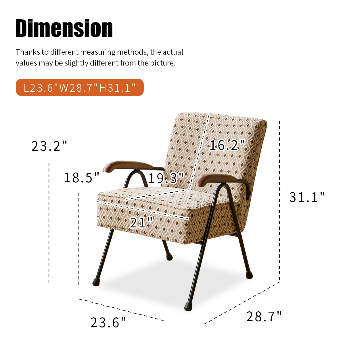 Pattern Colorful Fabric Armchair, Modern Accent Chair High Back, Living Room Chairs with Metal Legs and Soft Padded, Sofa Chairs for Home Office,Bedroom,Dining Room - Abrihome