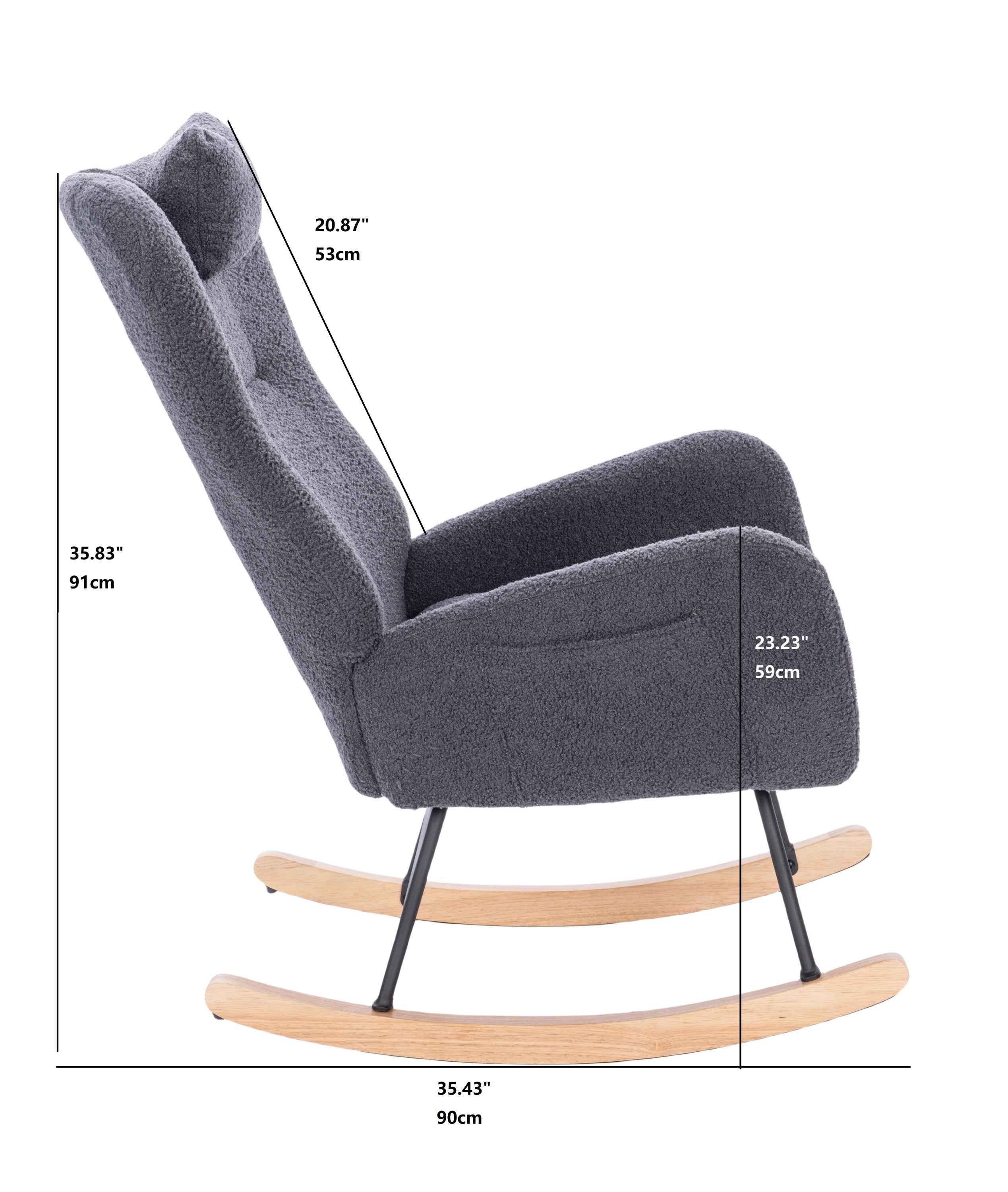Teddy Upholstered Nursery Rocking Chair for Living Room Bedroom(DARK GREY Teddy)