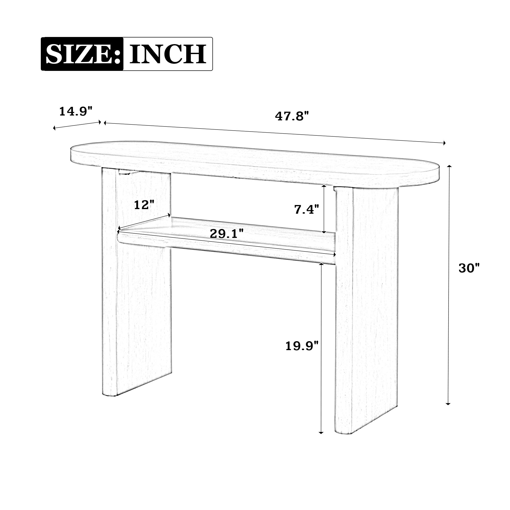 TREXM Elegant Minimalist Console Table with Rounded Edges and Sturdy Shelf Design for Entryway, Living Room(Gray Wash)