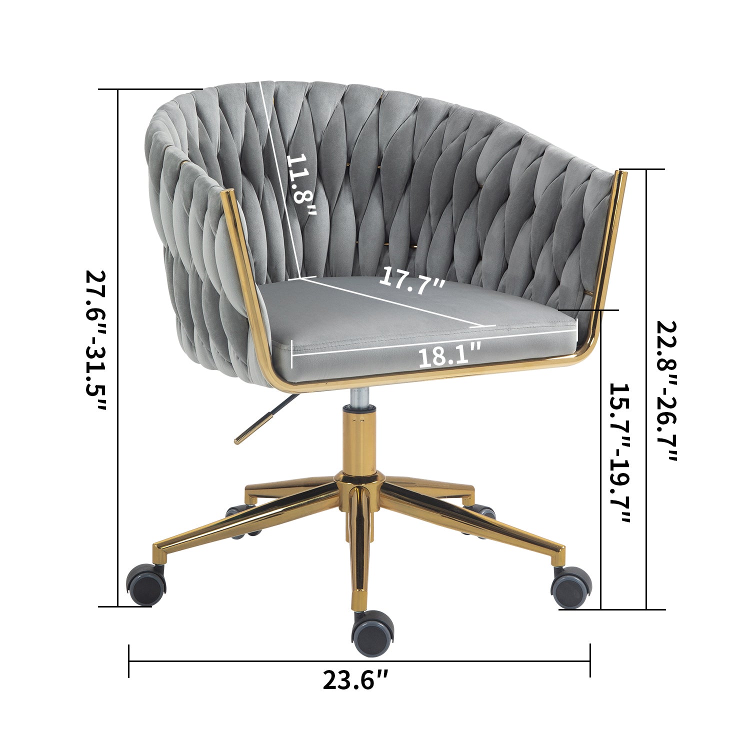 Modern design the backrest is hand-woven Office chair,Vanity chairs with wheels,Height adjustable,360°swivel for bedroom, living room(GREY)