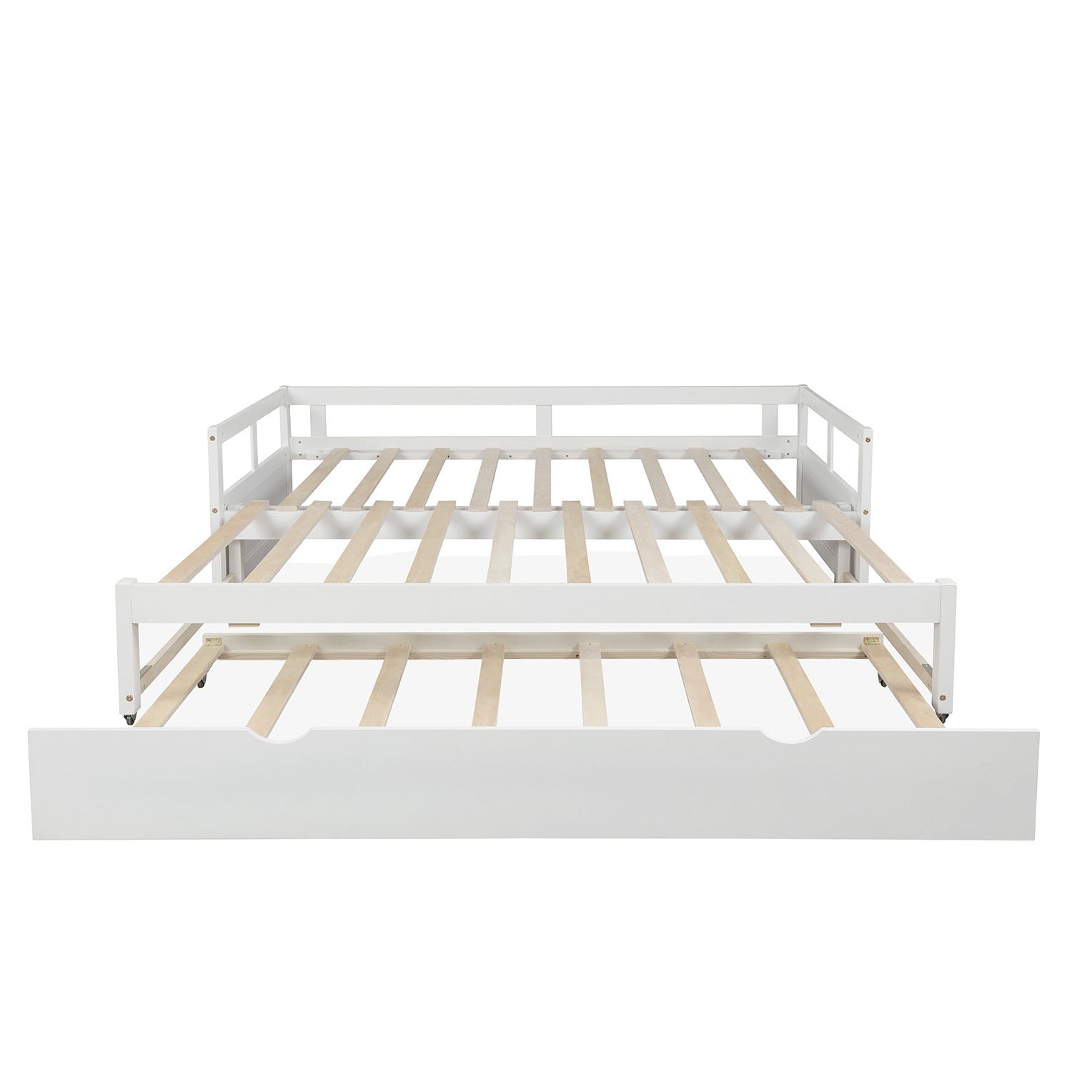 Extending Daybed with Trundle, Wooden Daybed with Trundle, White - Abrihome