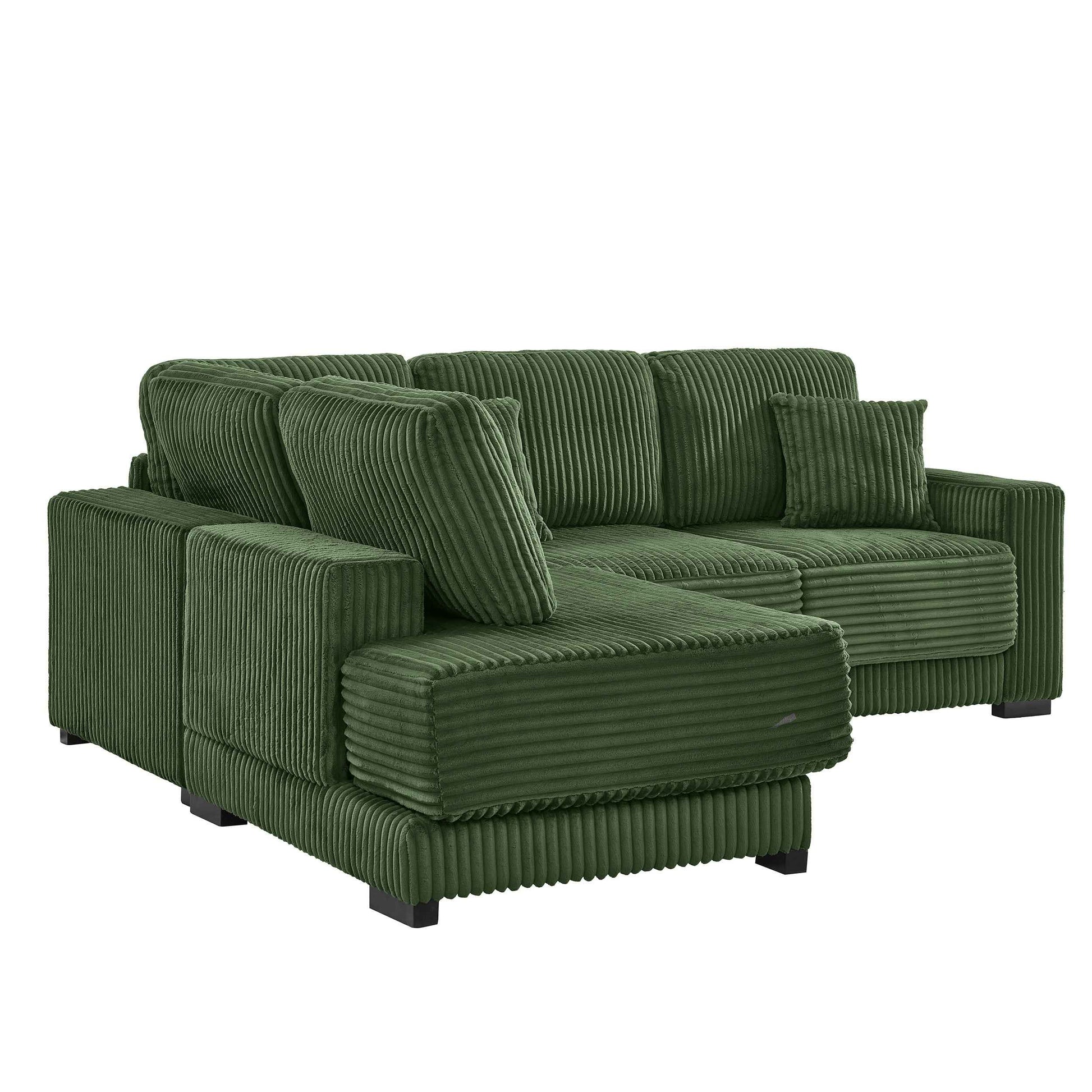 93' Sectional Sofa, L Shaped Sofa Couch with Reversible Chaise Lounge, Upholstered Soft Corduroy Couch for Living Room, Apartment (Green)