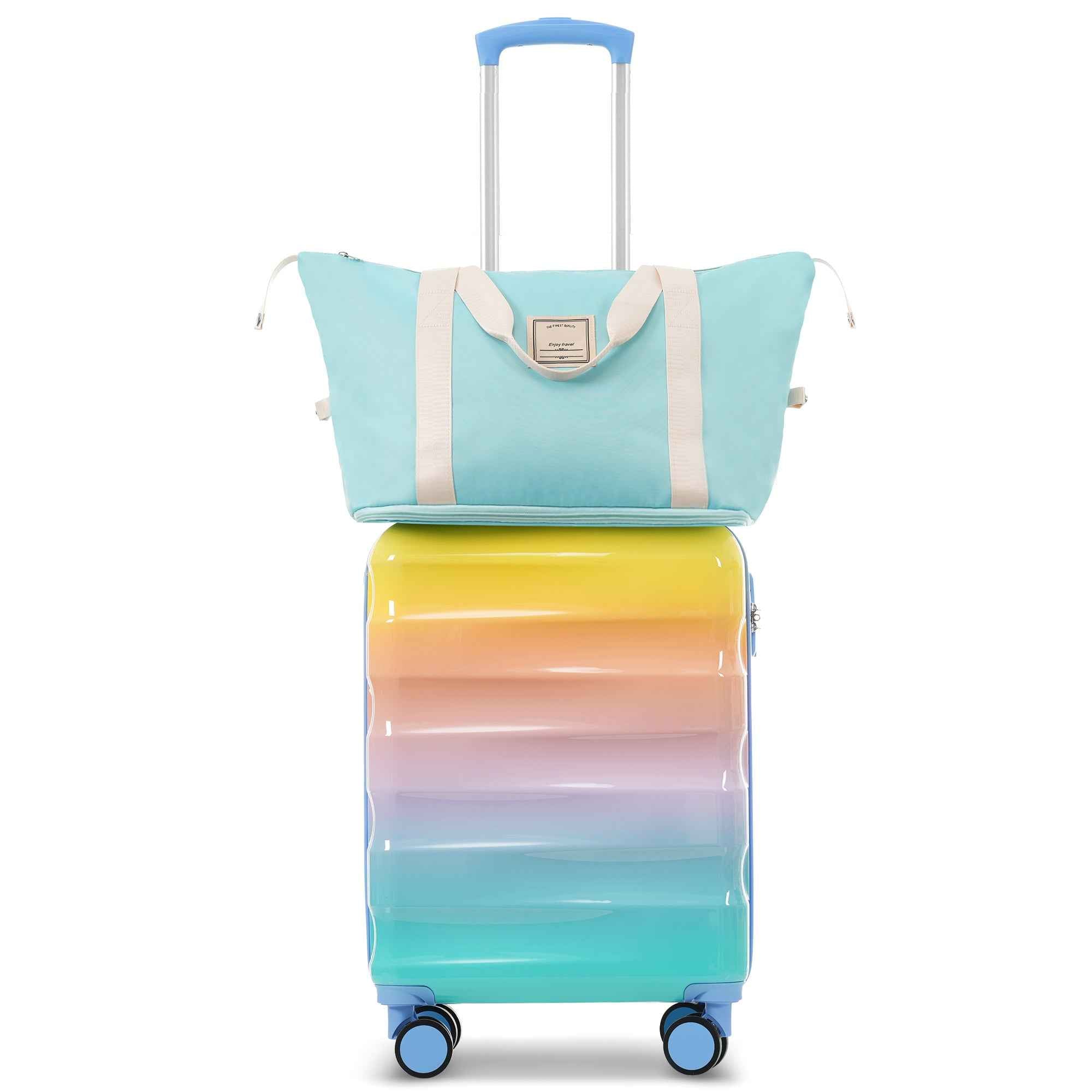 20' Carry-on Luggage with Cup Holder – Lightweight Glossy Hardshell Suitcases with Spinner Wheels, TSA Lock, Airline Approved, 2 Piece Set