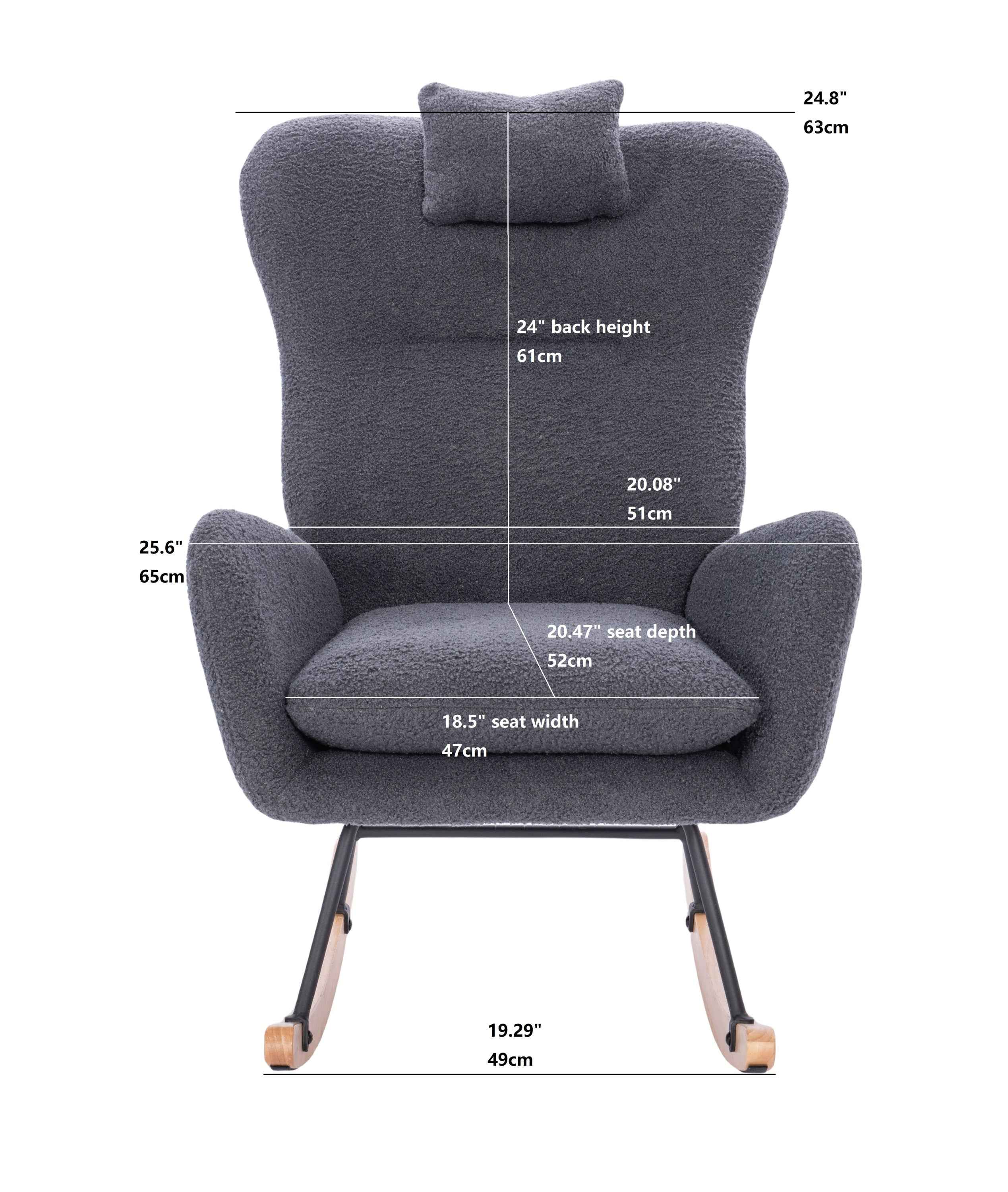 Teddy Upholstered Nursery Rocking Chair for Living Room Bedroom(DARK GREY Teddy)