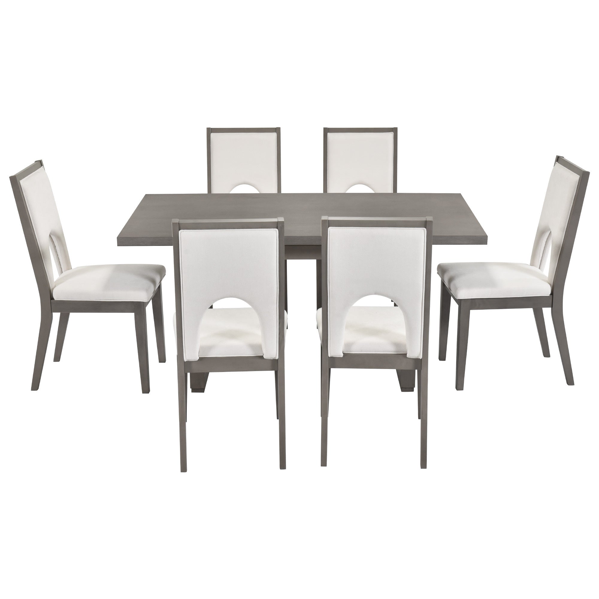 TREXM Wood Dining Table Set for 6, Farmhouse Rectangular Dining Table and 6 Upholstered Chairs Ideal for Dining Room, Kitchen (Grey+Beige)