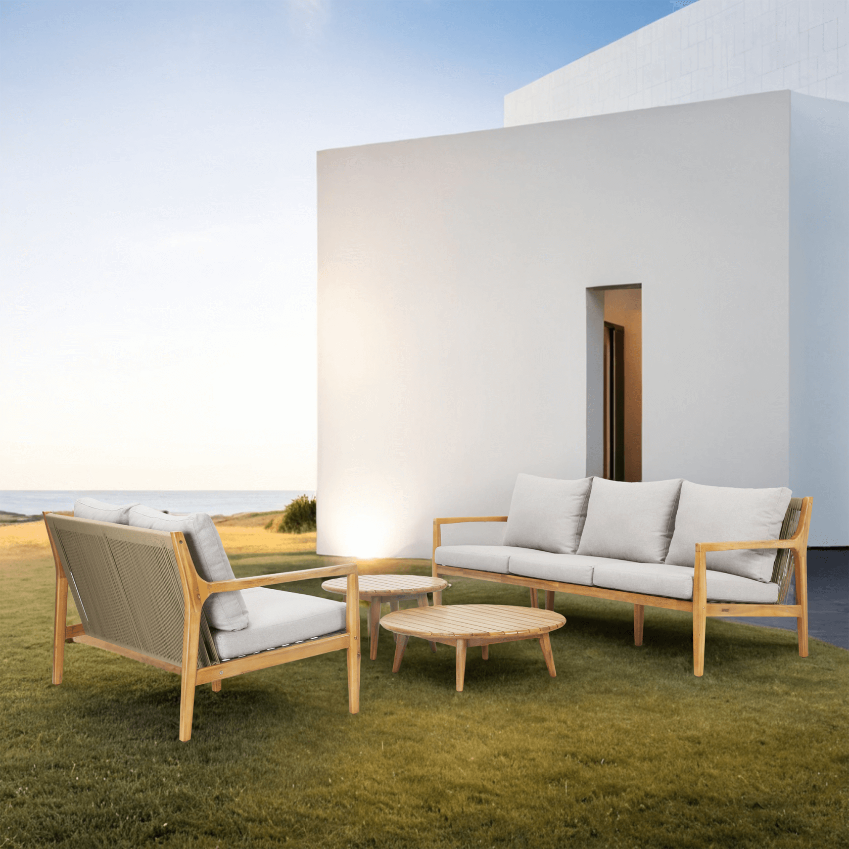 4-Piece Outdoor Furniture Set in Natural Acacia Wood (PAS-2513-3SC+2SC+TA+ST) - Abrihome