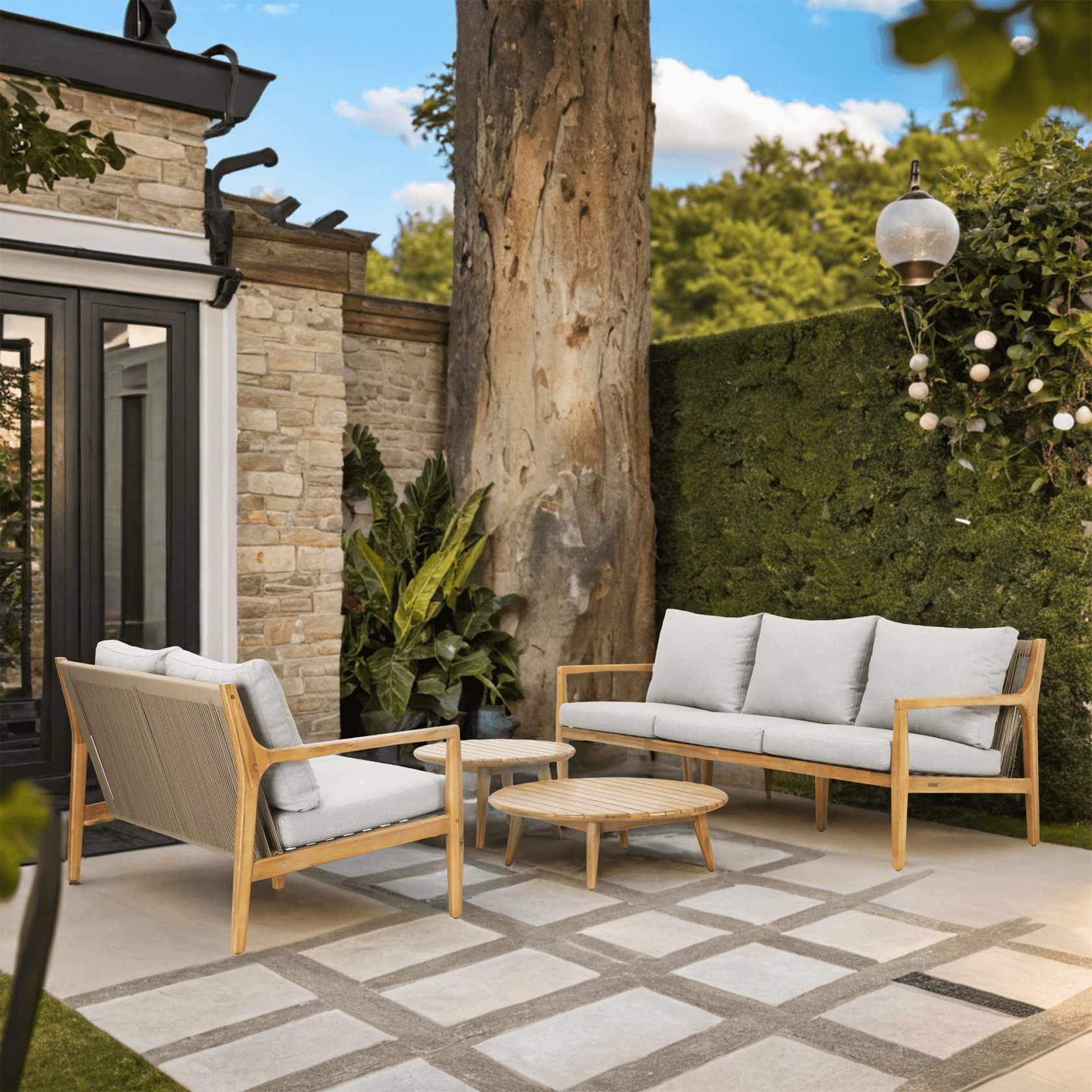 4-Piece Outdoor Furniture Set in Natural Acacia Wood (PAS-2513-3SC+2SC+TA+ST) - Abrihome