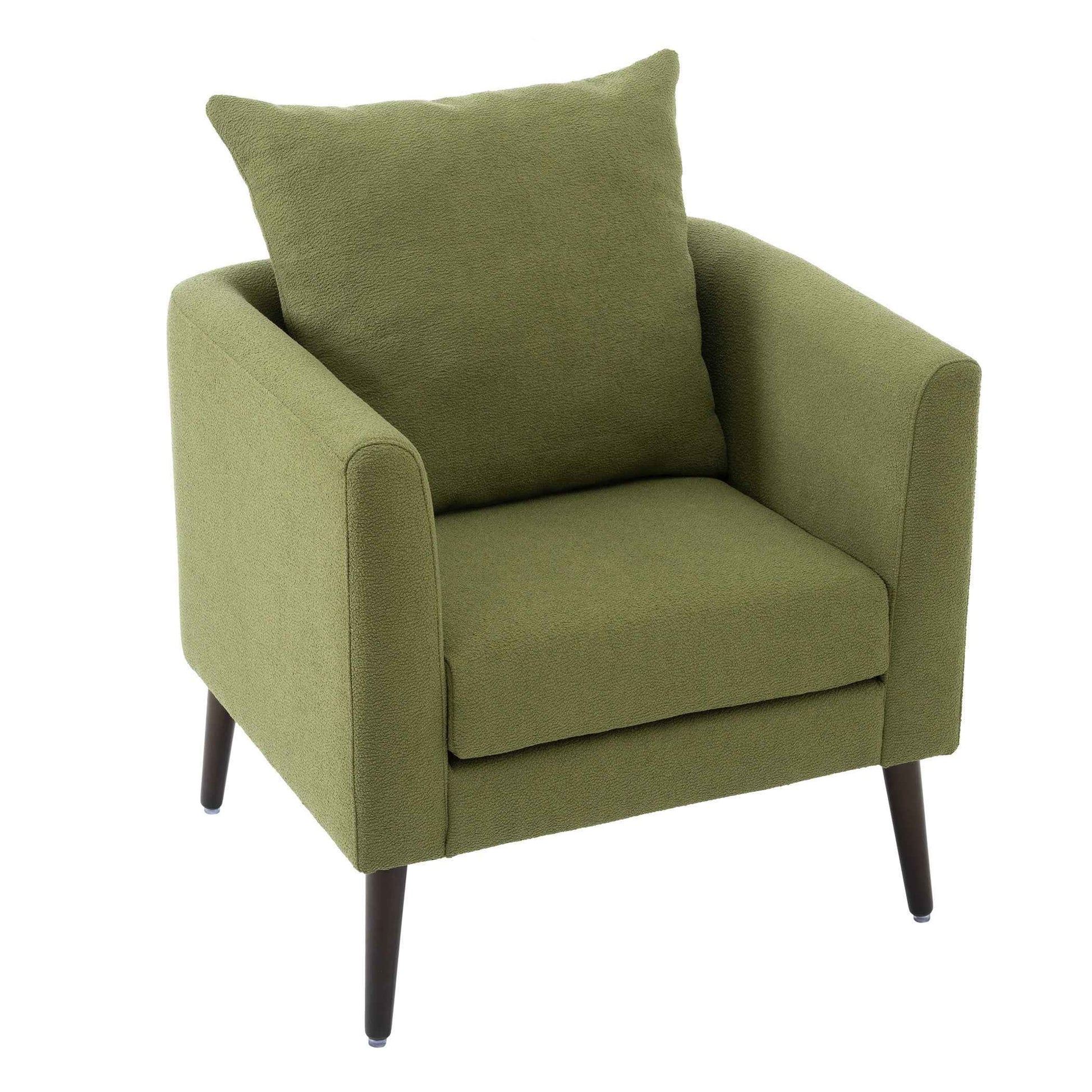 Modern Fabric Accent Chair, Upholstered Armchair for Living Room, Mid Century Fabric Lounge Chair w/Pillow, Comfortable Reading Chair with Wood Legs for Living Room, Bedroom, Reception Room (Olive)
