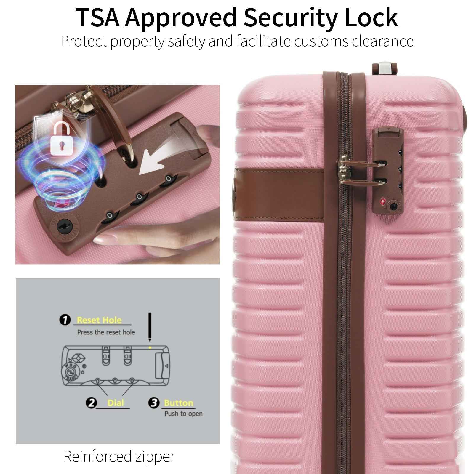 Luggage Sets 3 Piece Carry on Luggage 22x14x9 Airline Approved, Lightweight Hardshell ABS Suitcases with Wheels, 20 inch, Pink