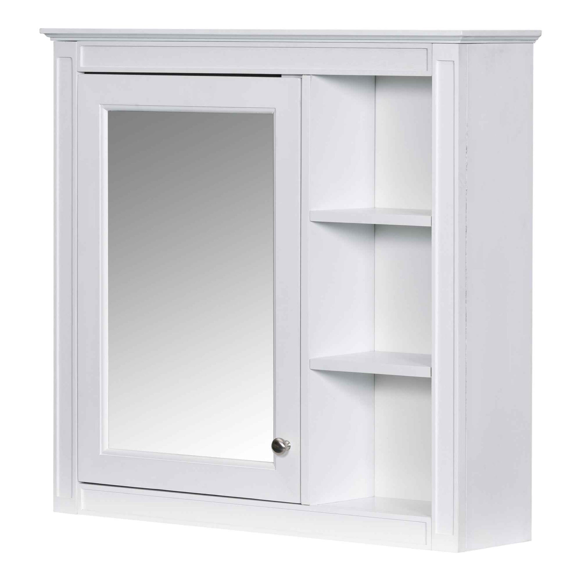Modern 30'' Bathroom Vanity with Top Sink, White Freestanding Storage Cabinet with 2 Drawers and Tip-out Drawer, Mirror Cabinet Combo, Solid Wood + MDF Frame, Ceramic Undermount Sink