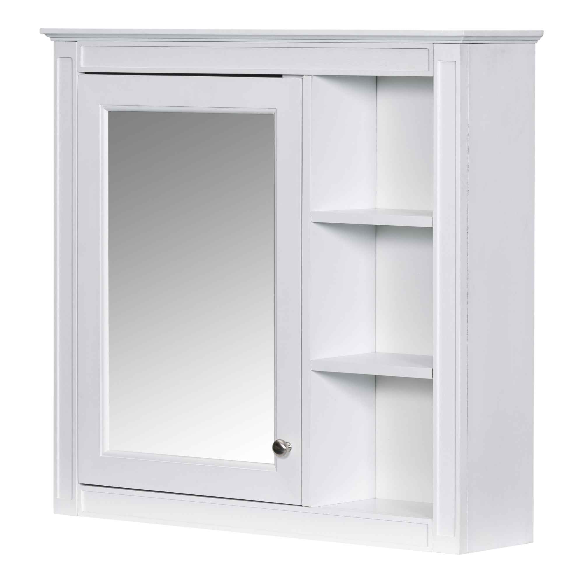 Modern 30'' Bathroom Vanity with Top Sink, White Freestanding Storage Cabinet with 2 Drawers and Tip-out Drawer, Mirror Cabinet Combo, Solid Wood + MDF Frame, Ceramic Undermount Sink