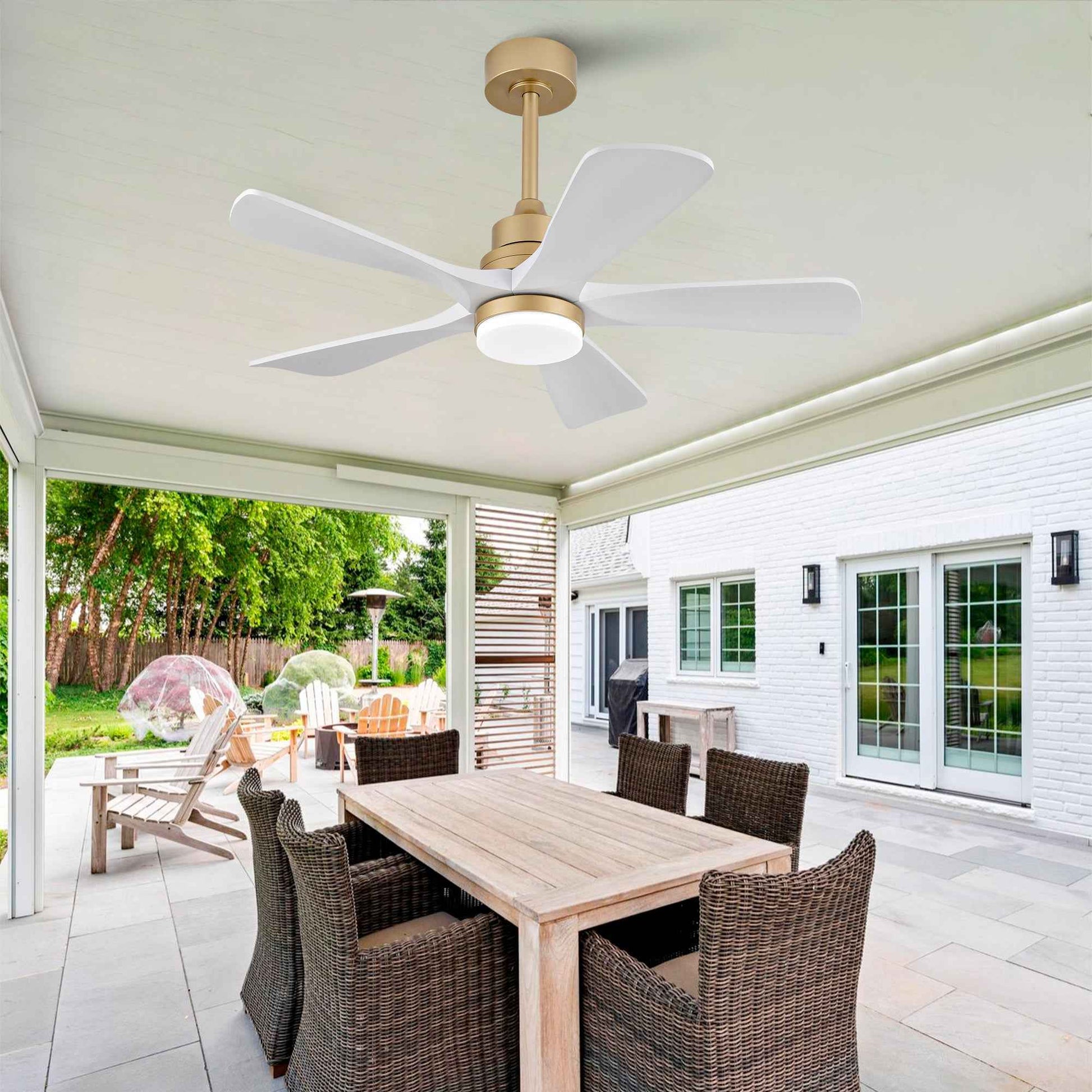 Hot sales 42 Inch Indoor Ceiling Fan With Dimmable LED Light 5 Solid Wood Blades Remote Control Reversible DC Motor