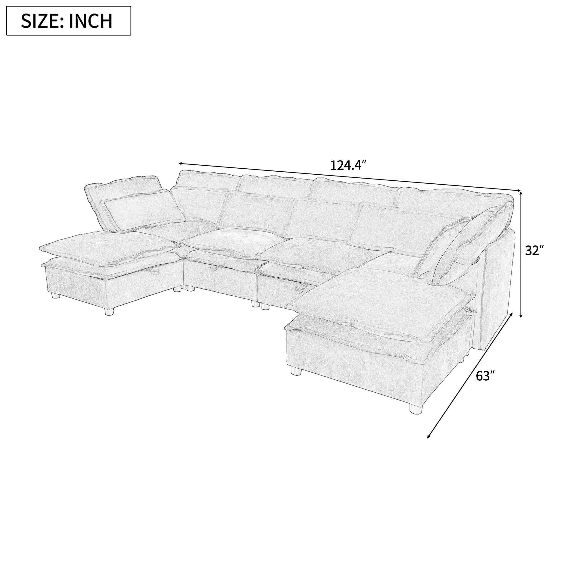 U_Style Double-Layer Cushion Modern Large U-Shaped Modular Sofa, Freely Combinable 6-Seater with Storage Function, Convertible to Sofa Bed, Perfect for Living Rooms, Offices, and Apartments - Abrihome