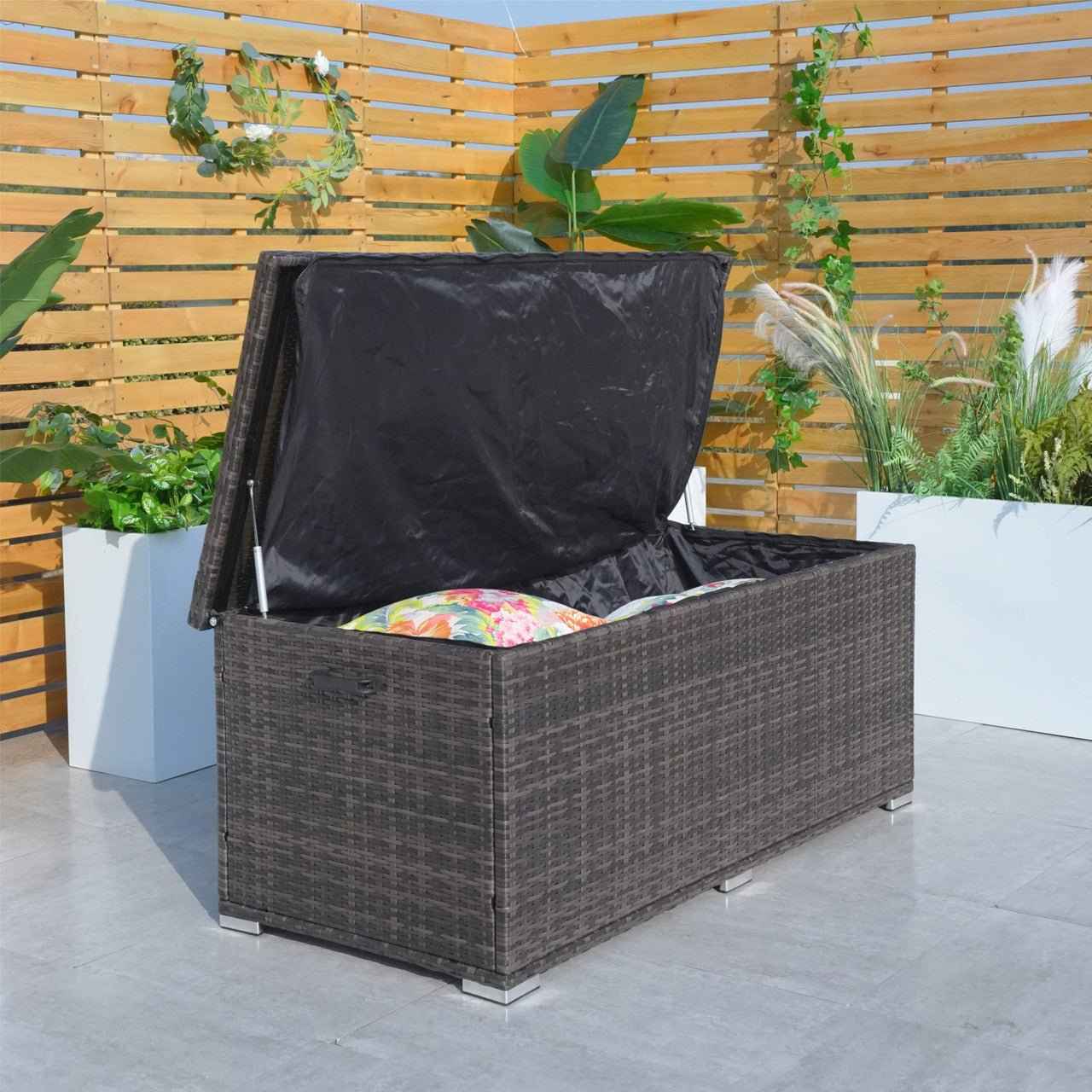 130 Gallon Capacity Outdoor Wicker Storage Box PE Wicker with Iron Frame (PA-3256M-I)