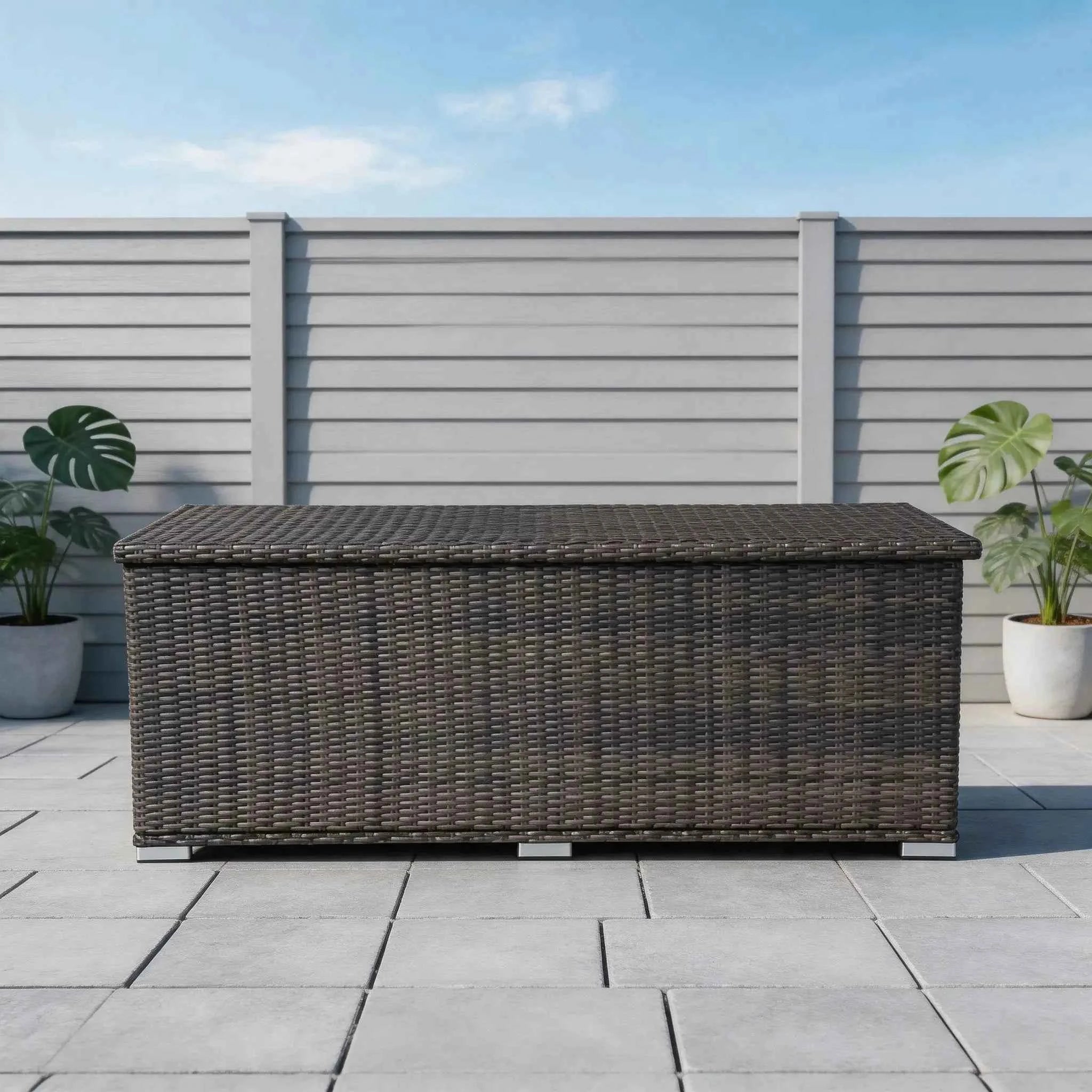 130 Gallon Capacity Outdoor Wicker Storage Box PE Wicker with Iron Frame (PA-3256M-I)