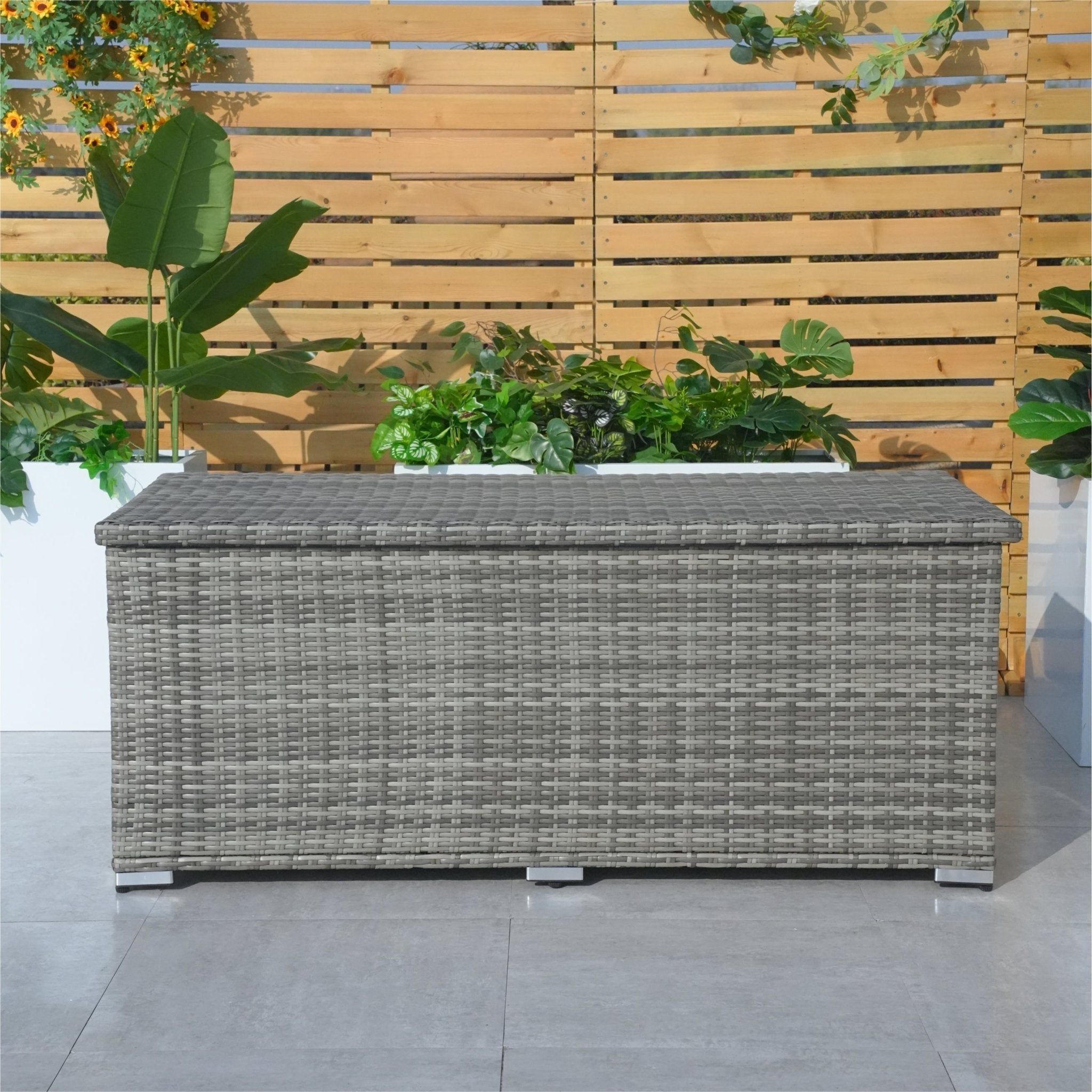 130 Gallon Capacity Outdoor Wicker Storage Box PE Wicker with Iron Frame (PA-3256M-I) - Direct Wicker