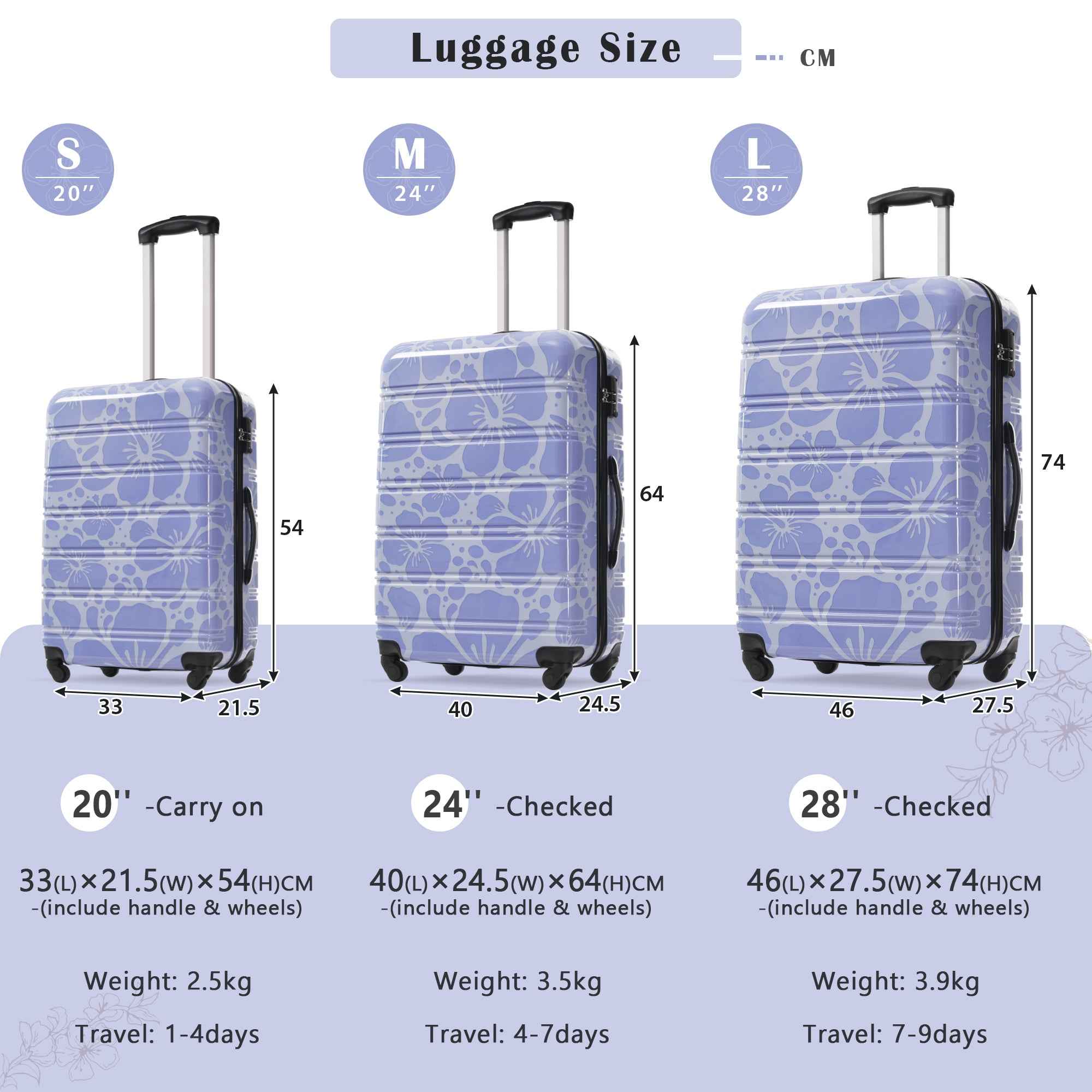 Hardshell Luggage Sets 3 pcs Spinner Suitcase with TSA Lock Lightweight-20'+24'+28' Luggages