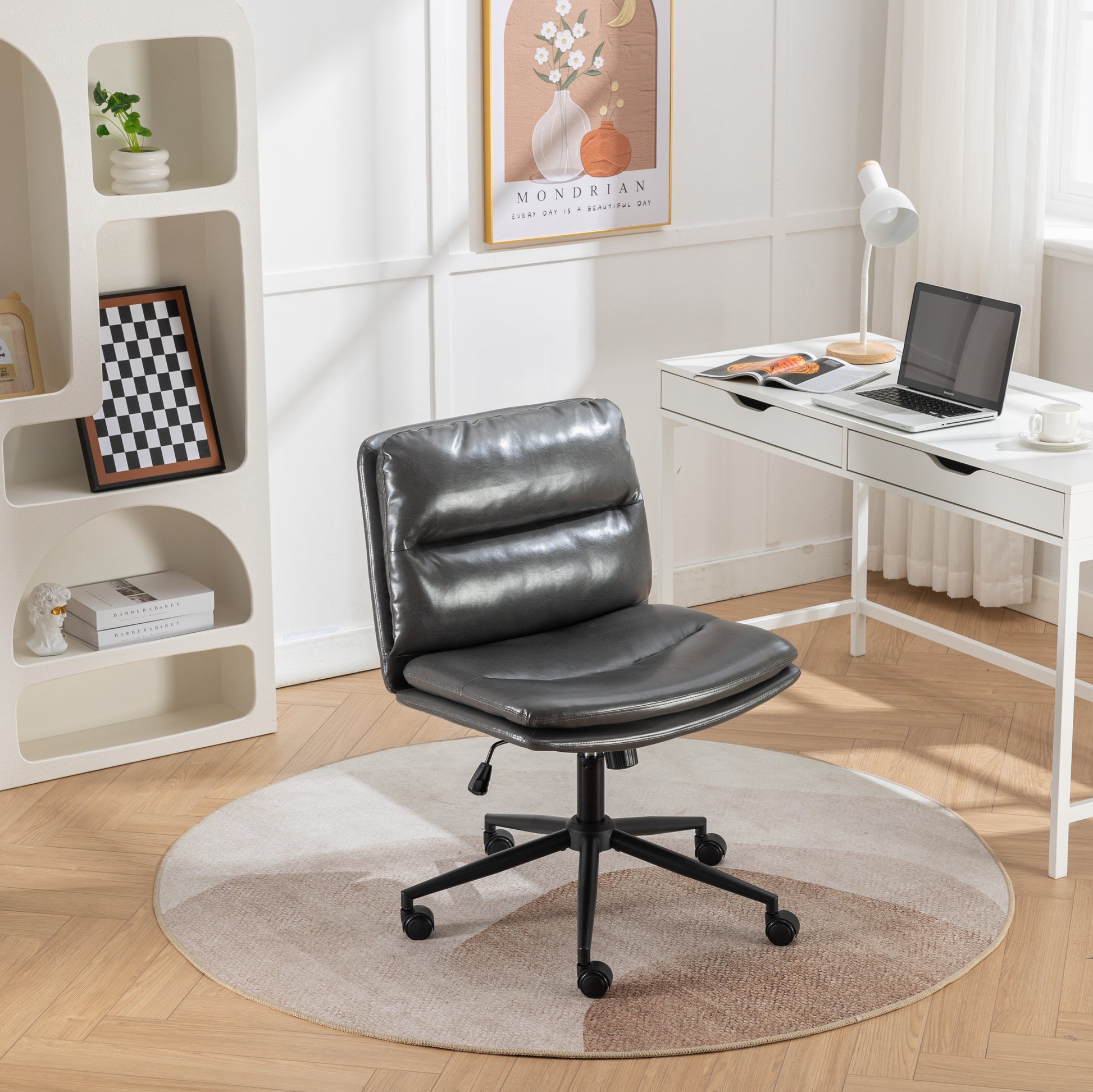 Bizerte Adjustable Swivel Criss-Cross Chair, Wide Seat/ Office Chair /Vanity Chair, Gray - Abrihome