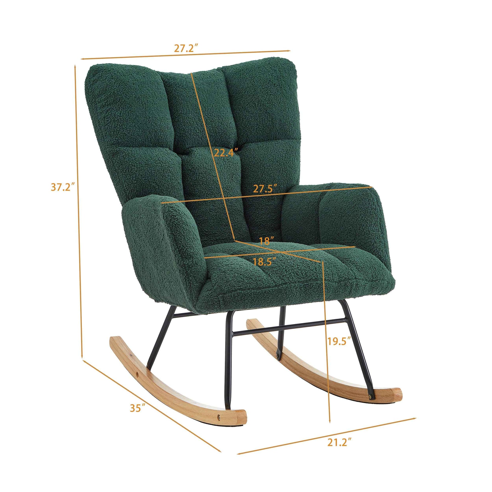 Glider Chair for Living Room Tufted Upholstered Teddy Fabric Rocking Chair with Metal Frame Accent Chair Green
