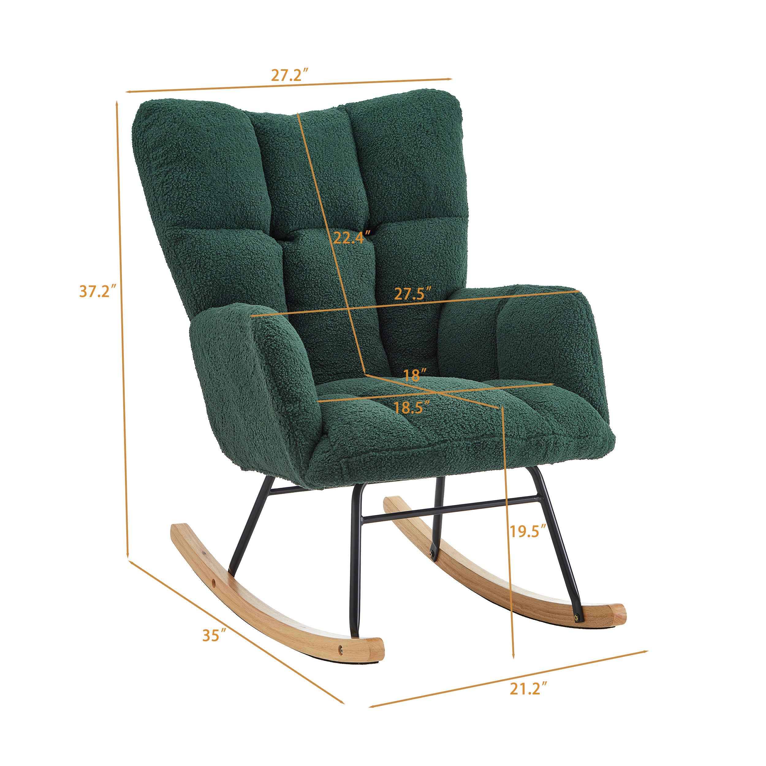 Glider Chair for Living Room Tufted Upholstered Teddy Fabric Rocking Chair with Metal Frame Accent Chair Green
