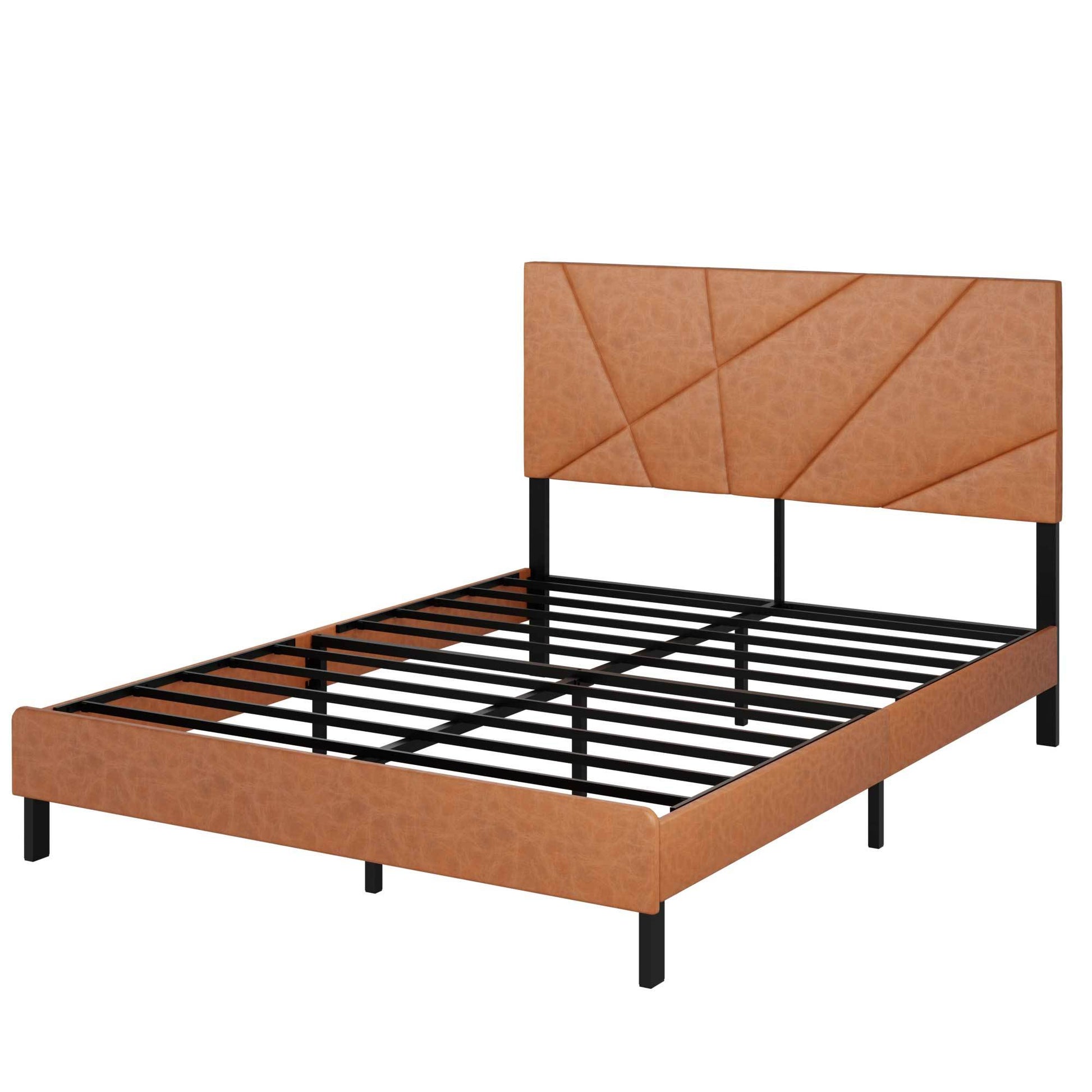 Vintage Brown Full Size Metal Bed Frame with Under-Bed Storage and Square Platform Design - Abrihome