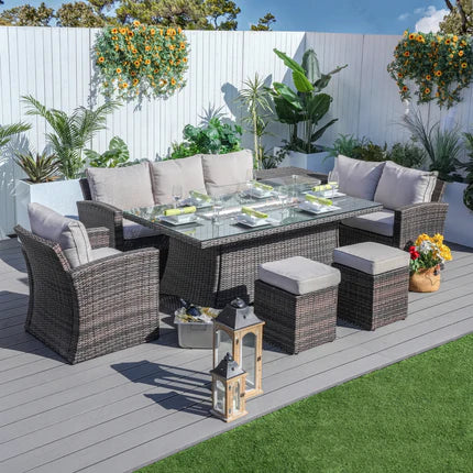 6-Piece Patio Fire Pit Conversation Set with Rectangular Table(PAS-1403B+1106R) - Abrihome
